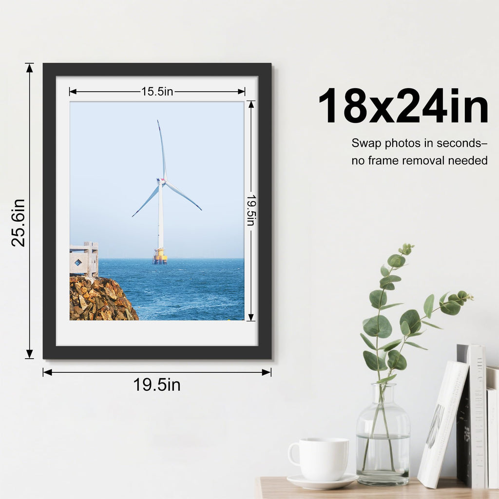 Picrit 24x34 Black Poster Frame 7 Pack, Display Pictures 20x30 Picture with Mat or 24 x 34 without Mat for Horizontal or Vertical Wall Mounting, Wall Gallery Photo Frames