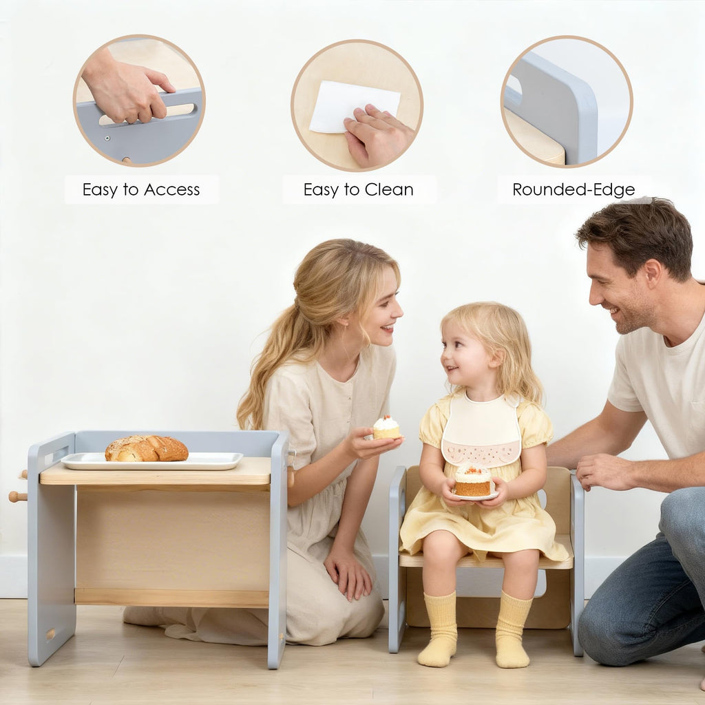 bpmfkid Montessori Weaning Table and Chair Set - Adjustable Design for Toddlers, Ideal for Mealtime, Learning, and Play, Black