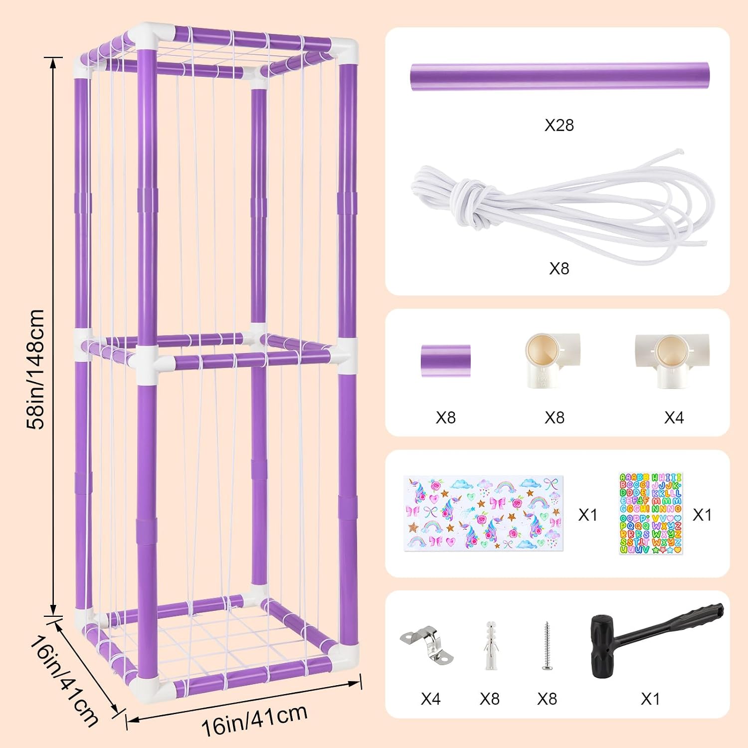 FIOBEE Stuffed Animals Storage Zoo Thicken PVC Tube Toy Organizer with Elastic Band Large Stuffed Animals Holder for Nursery Playroom Bedroom Room Furniture Plush Storage, Purple