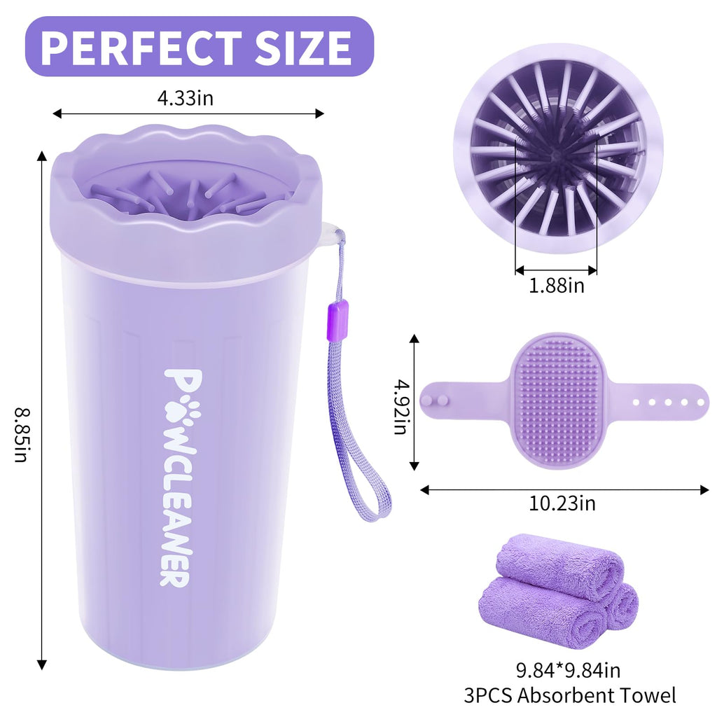 Professional 7 in 1 Dog Paw Cleaner for Dogs & Cats - Includes 1 Portable Paw Washer, 1 Bath Brush, 2 Dog Toothbrushes and 3 Absorbent Towels Note: Fits Paws up to 2 Inches Wide (Small, Black)