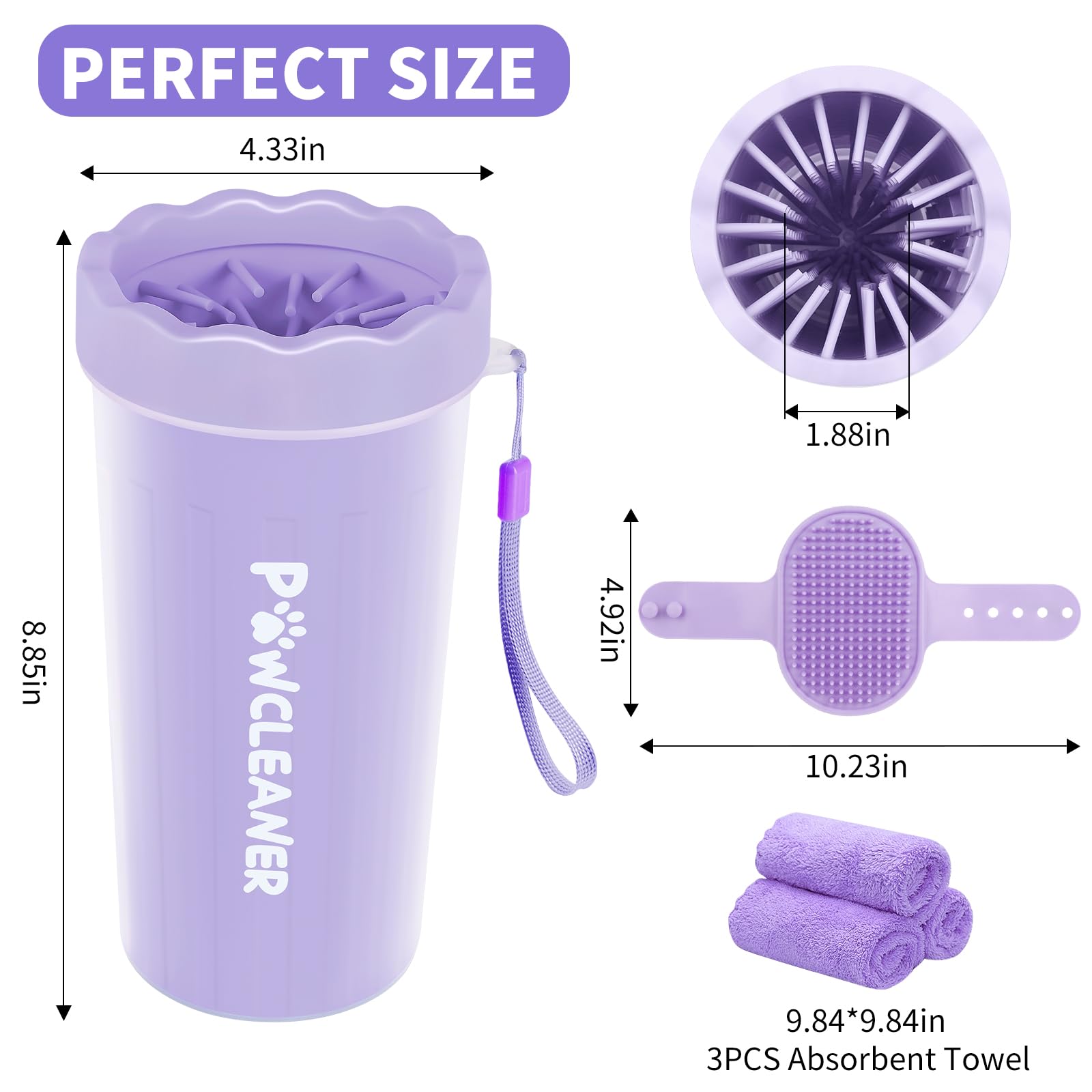 Professional 7 in 1 Dog Paw Cleaner for Dogs & Cats - Includes 1 Portable Paw Washer, 1 Bath Brush, 2 Dog Toothbrushes and 3 Absorbent Towels Note: Fits Paws up to 2 Inches Wide (Small, Black)