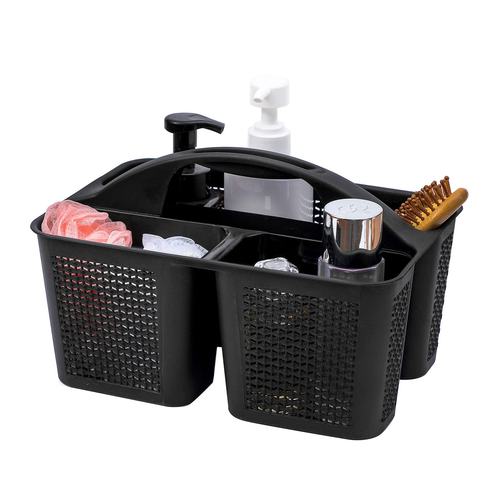 UUJOLY Plastic Portable Shower Caddy Basket Bucket, Cleaning Shower Basket with Handle Compartments Storage Basket Organizer for Bathroom Kitchen College Dorm Sink, Beige