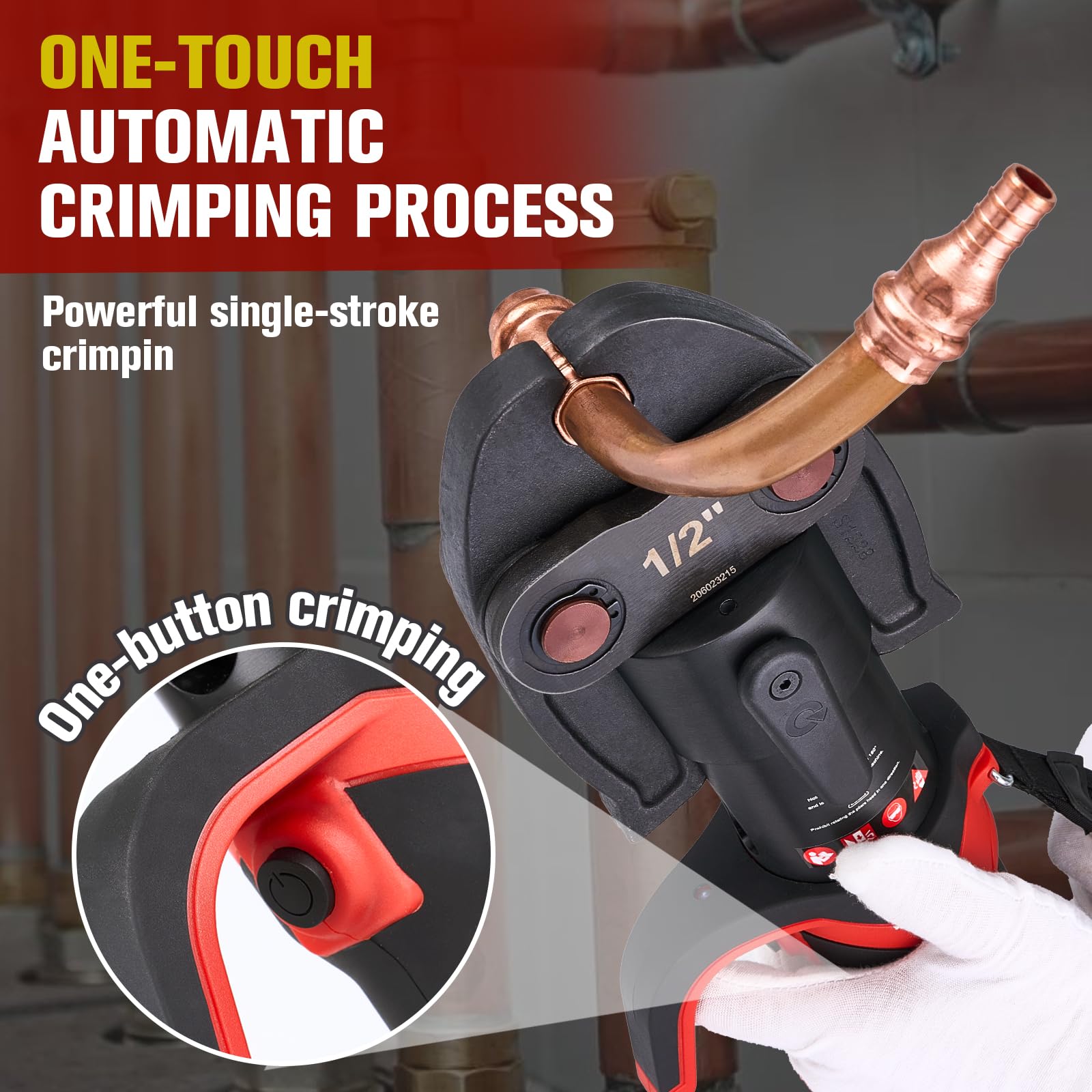 Cordless Pro Press Tool, with 3 Pro Press Jaws Tube Crimping Tool Kit for 1/2, 3/4, 1 inches Copper Pipes and Stainless Steel Pipes, 2pcs 4.0 Ah Battery and Charger, Carrying Case Included