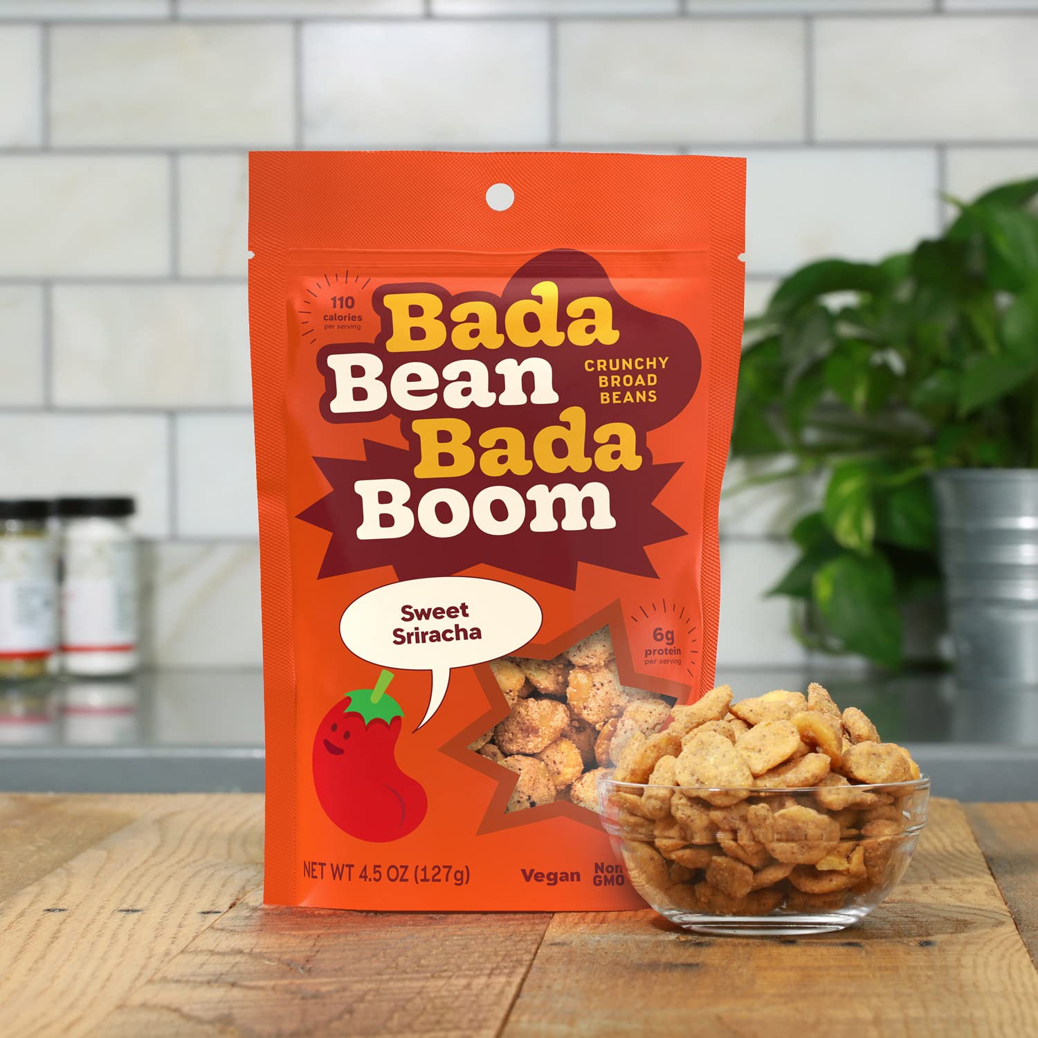 Bada Bean Bada Boom, Crunchy Roasted Broad Bean Snacks (Fava), High Protein, Vegan, Gluten-free - 110 Calorie Packs, Buffalo Wing, 4.5 Ounce (Pack of 6)