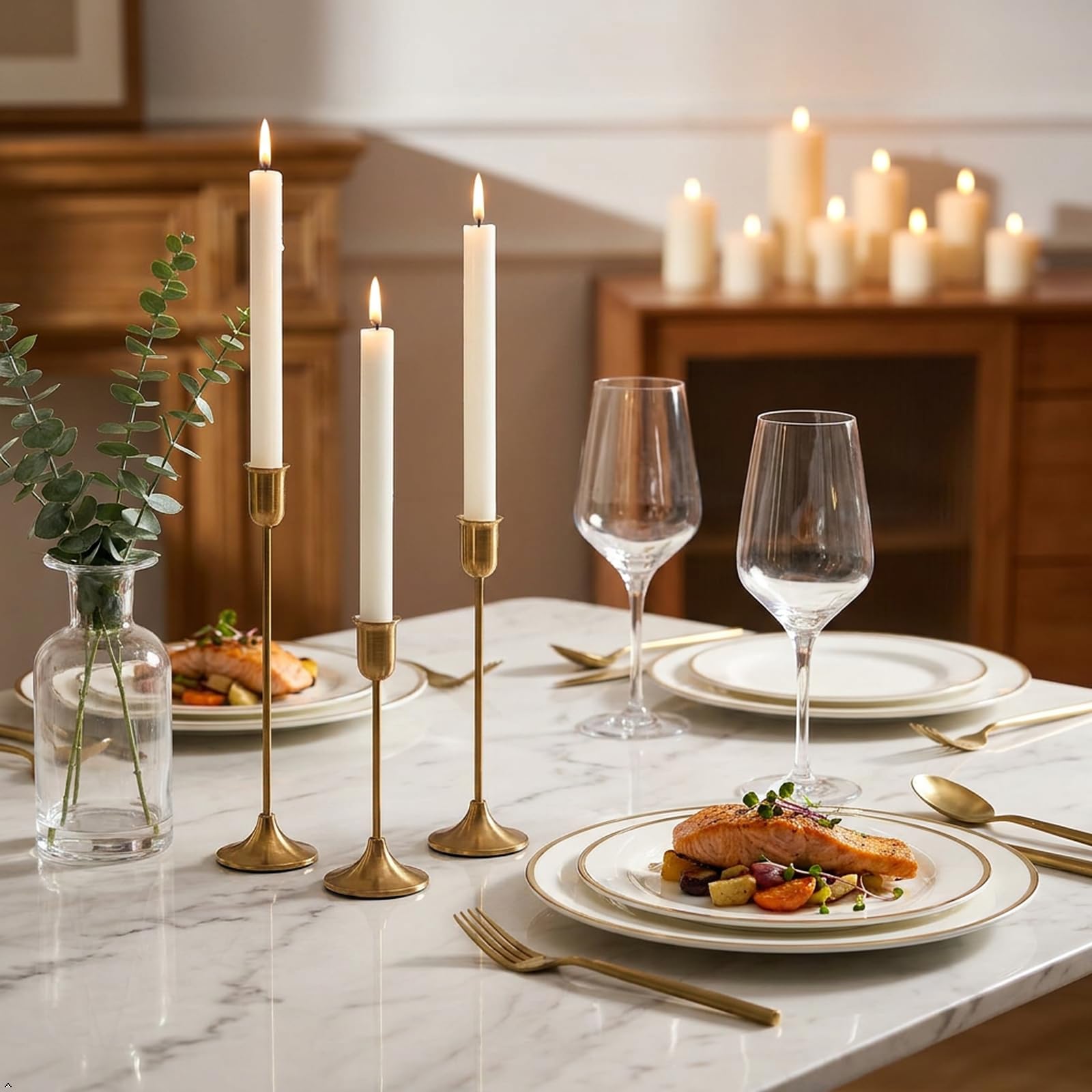 Black Hurricane Glass Candle Holders Set of 3, Tall Metal Taper Candle Stick Holder, Clear Candlestick Holders, Table Centerpieces Decor for Dining Dinner, Weddings, Christmas Fireplace Decorations
