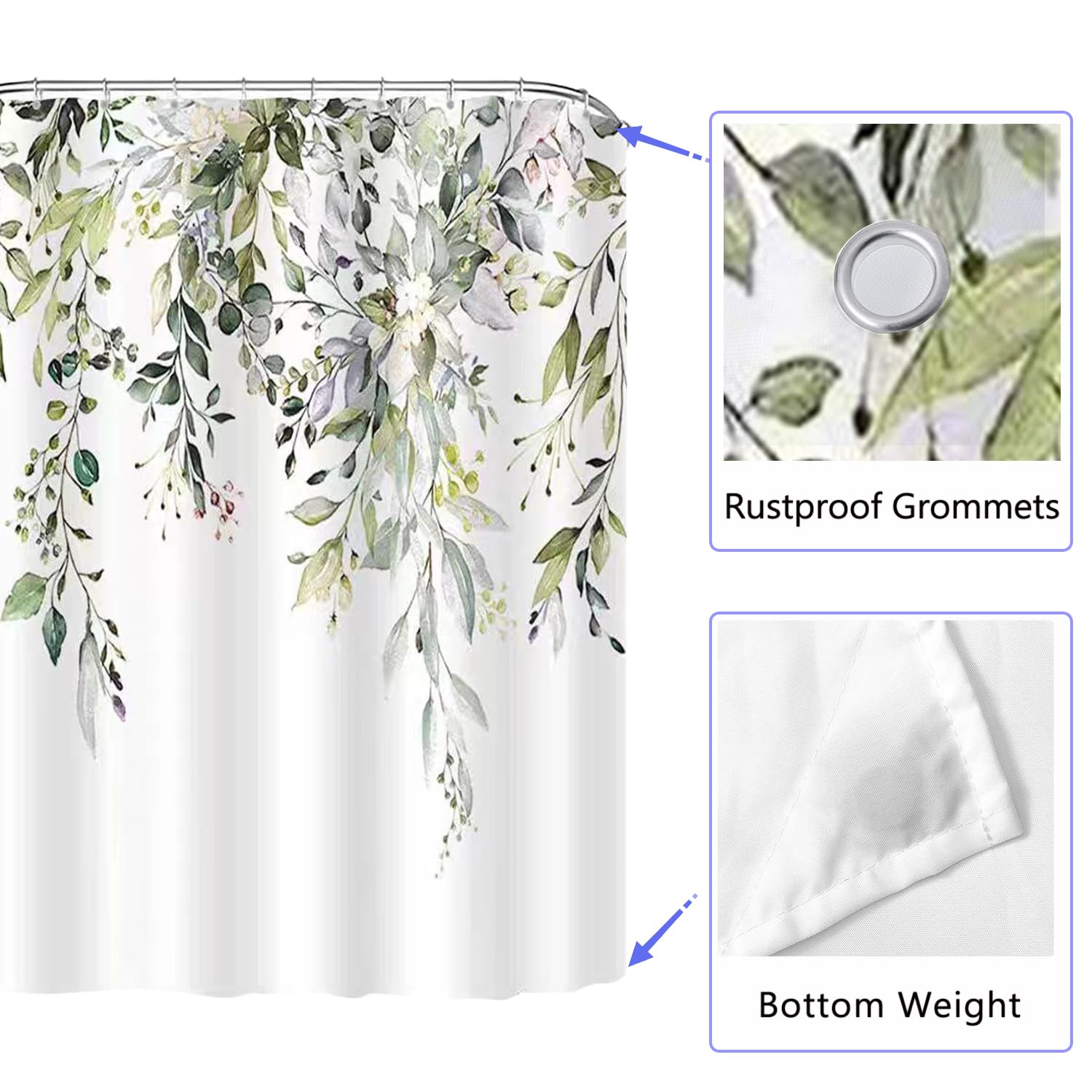 LLSCL Fabric Shower Curtain Liner with Magnets, Waterproof Hotel Quality, 72 x 72 Machine Washable