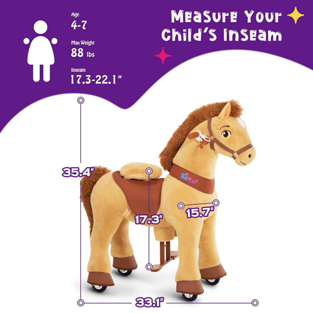 PonyCycle Ride on Toys Riding Black Horse Toys No Battery Required (with Brake/ 30" Height/Size 3) Pony Rider Walking Animals Rocking Horse Ride on Horse for Kids Riding Toys E338