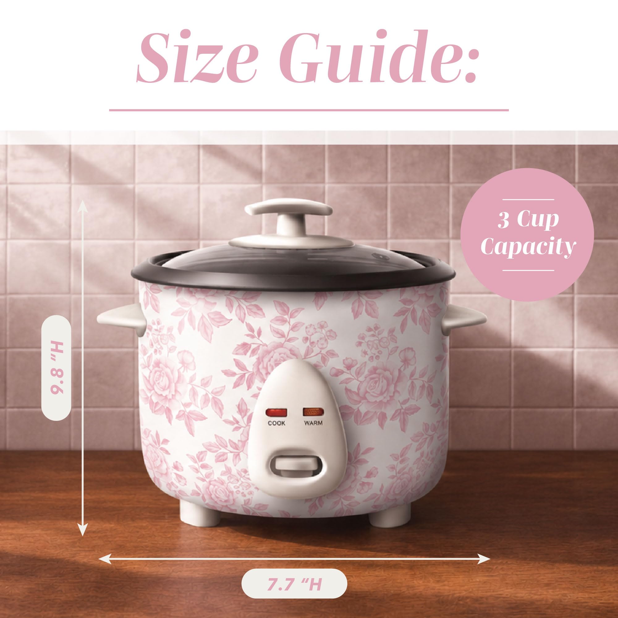 COOK WITH COLOR 6 Cup Rice Cooker 300W - Effortless Cooking and Perfectly, Cooks 3 Cups of Raw Rice for 6 Cups of Cooked Rice, Floral Blue