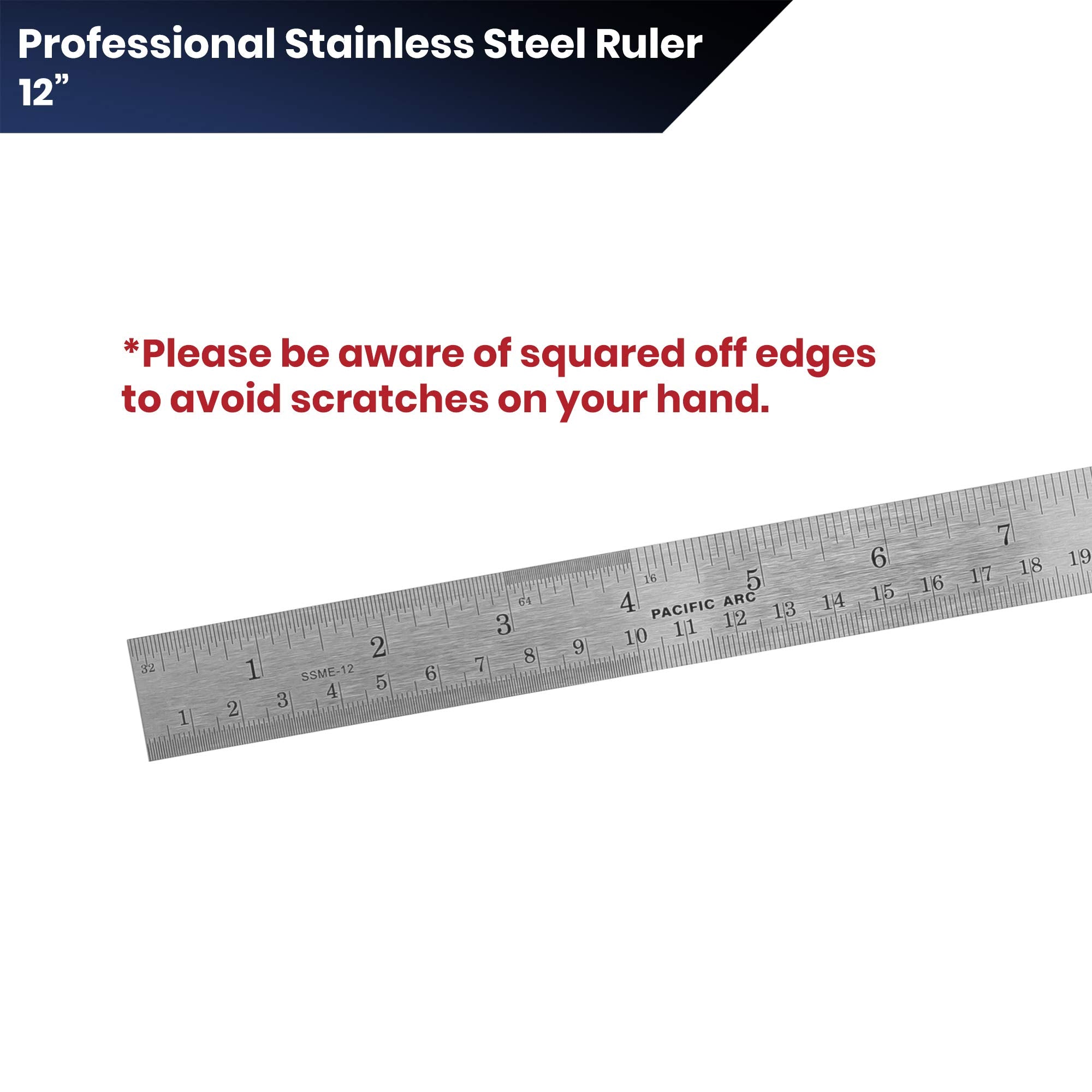 2 Pack Pacific Arc 12 Inch Stainless Steel Ruler with Inch/Metric Conversion Table