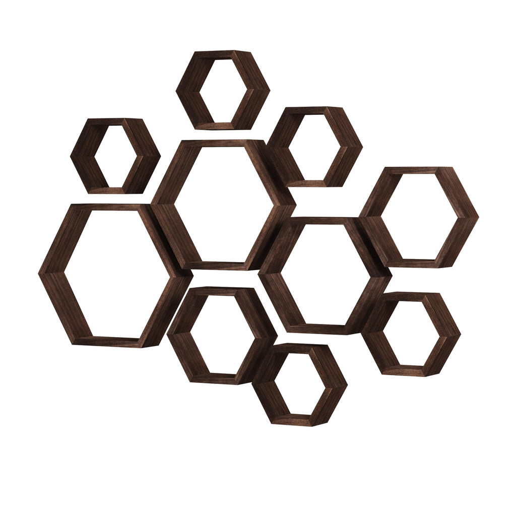 WONFUlity Hexagon Shelves for Wall Mounted, Wood Farmhouse Storage Honeycomb Floating Shelves for Wall Decor,Screws Anchors Included,5pc