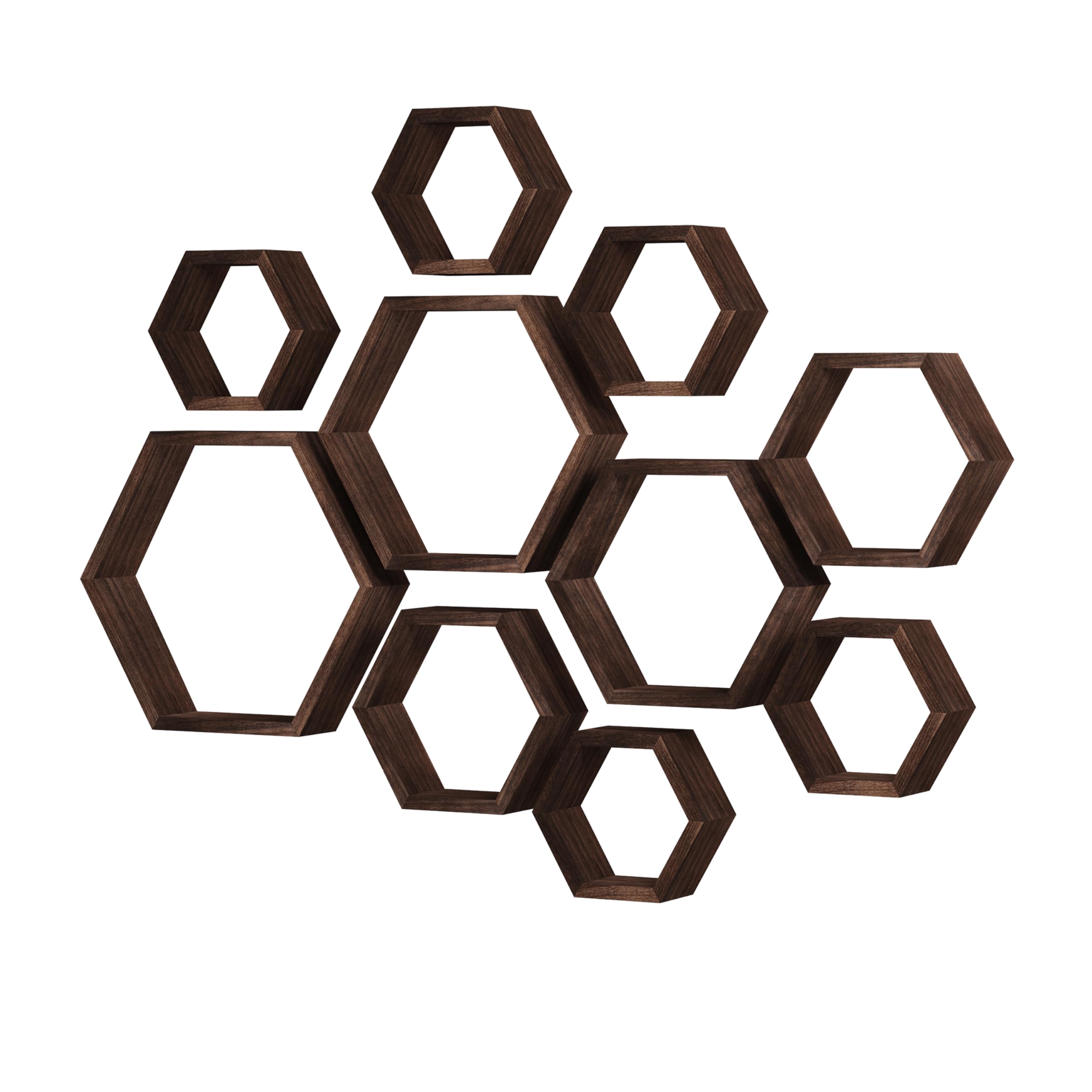 WONFUlity Hexagon Shelves for Wall Mounted, Wood Farmhouse Storage Honeycomb Floating Shelves for Wall Decor,Screws Anchors Included,5pc