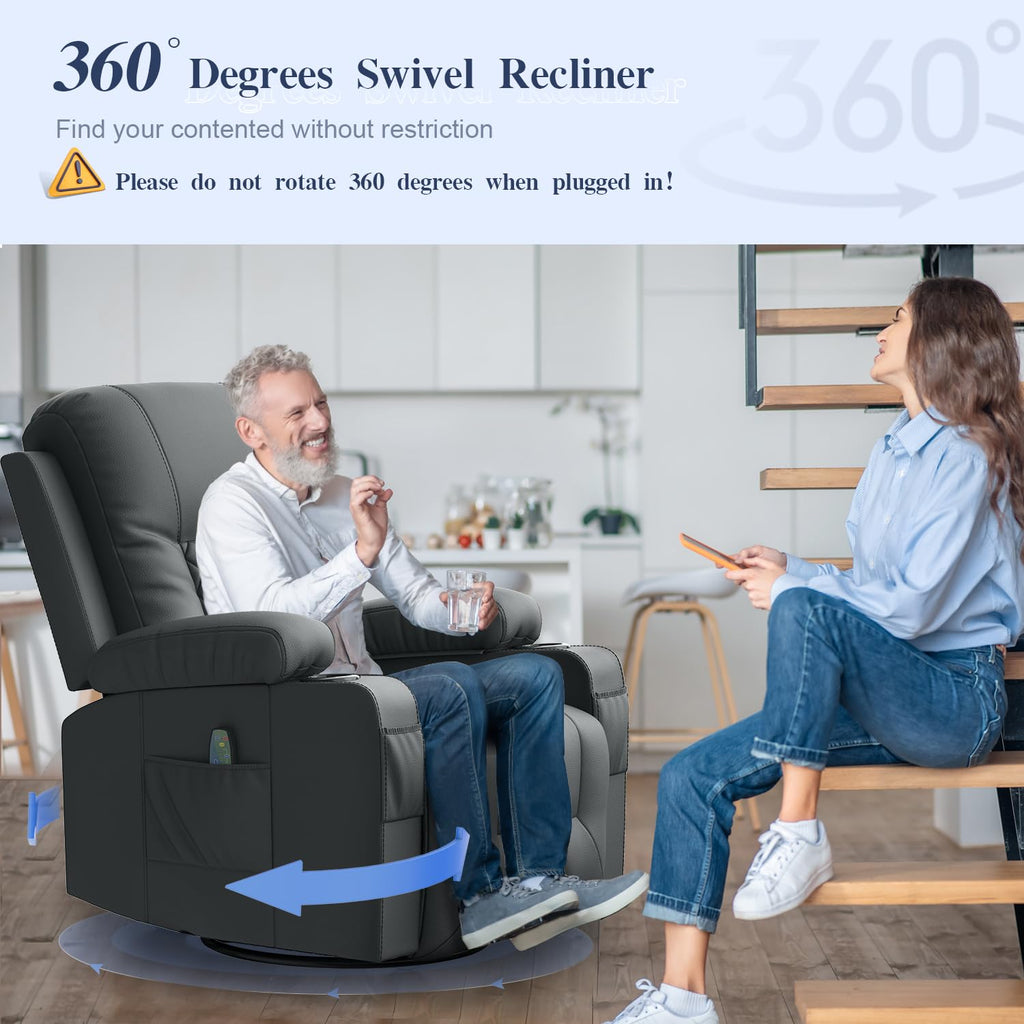 Recliner Chairs for Adults, FSC Certified Massage Reclining Chair with Heated Modern, Ergonomic Lounge Single Reclining Sofa Seat with Cup Holder & Pocket, Living Room Lounge Recliners Black
