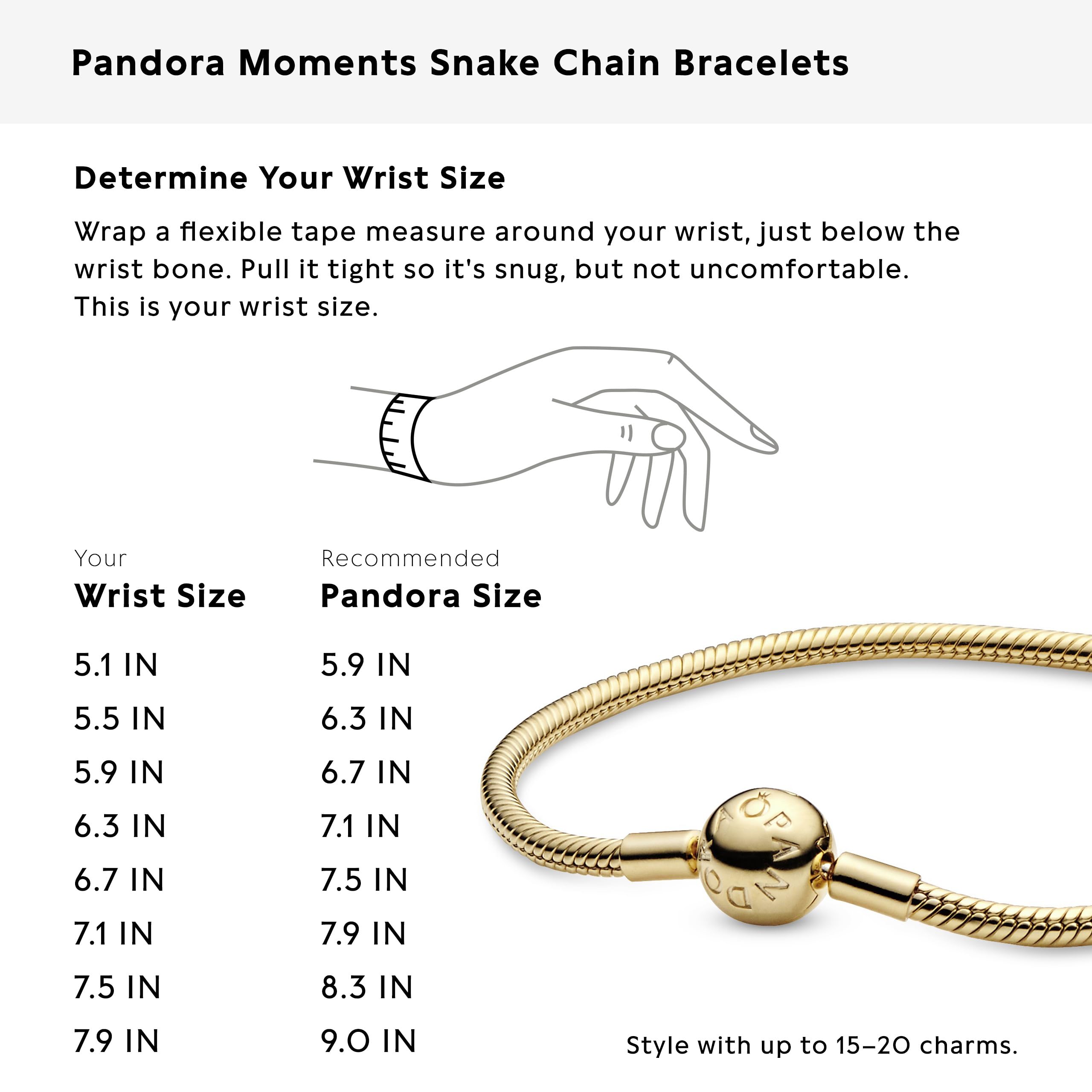 PANDORA Moments Snake Chain Bracelet - Hand-Finished Charm Bracelet - Jewelry for Her with Gift Box - Compatible Moments Charms - Sterling Silver