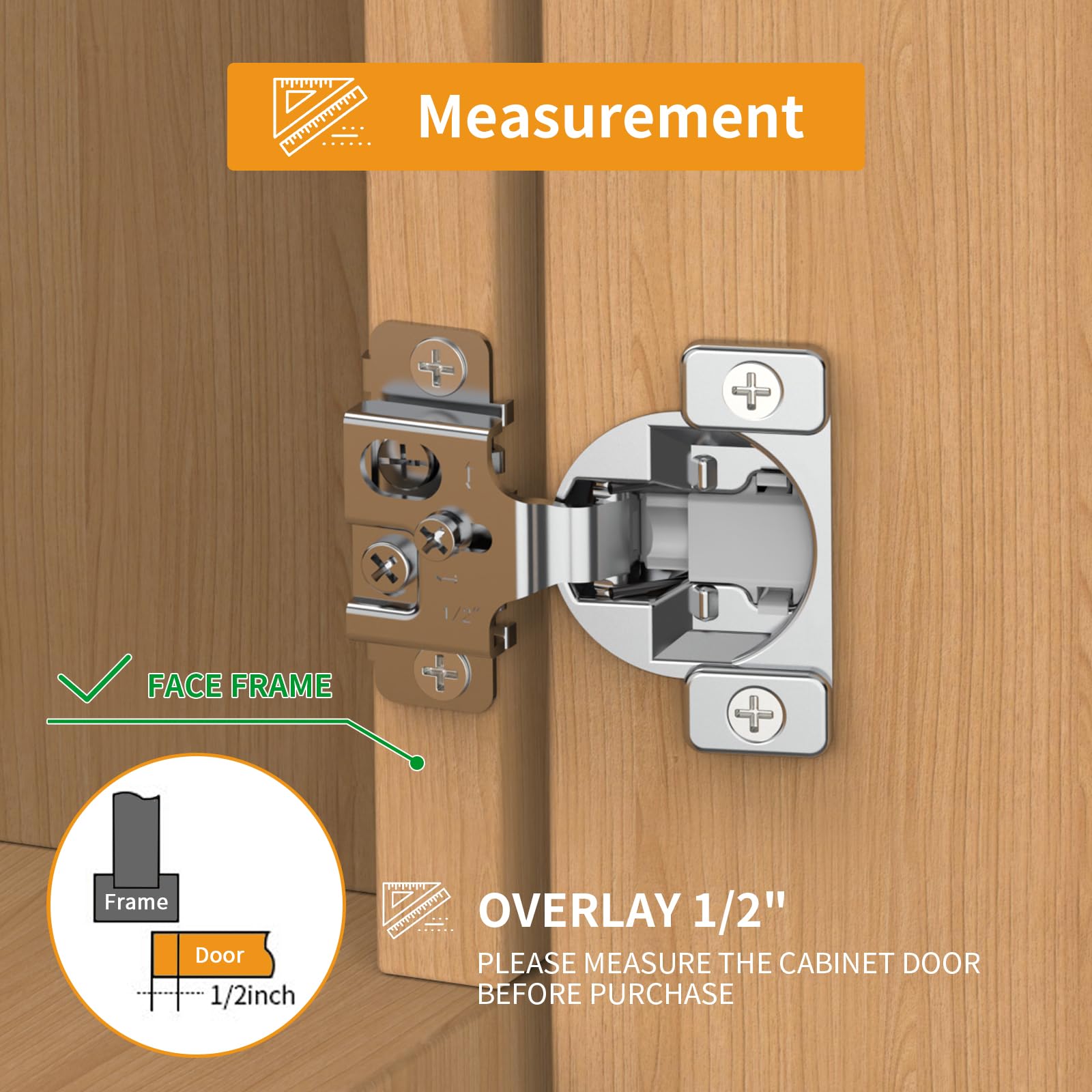 Chibery 2 Pack 1-1/4" Overlay 3D Soft Close Concealed Hinge, Face Frame Door, Small Angle Slow Close, Self Closing Hidden Satin Nickel, 105° Concealed Stainless Steel Hinges for Kitchen Cabinet Door