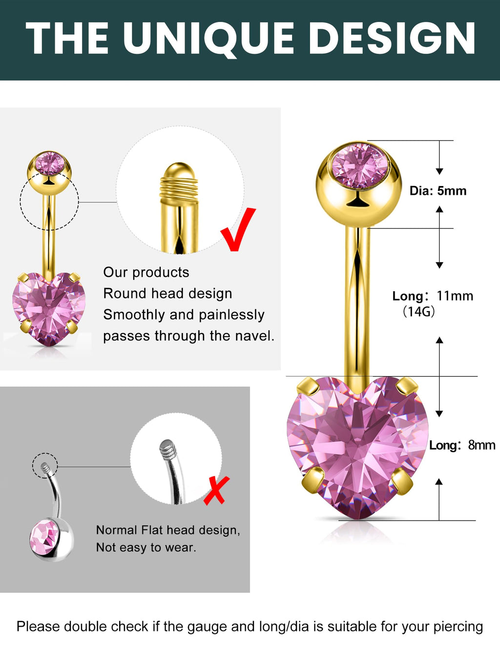 Wssxc 14G Hypoallergenic Surgical Steel Belly Button Ring Cubic Zirconia Belly Button Barbs Body Piercing Set 7Pcs