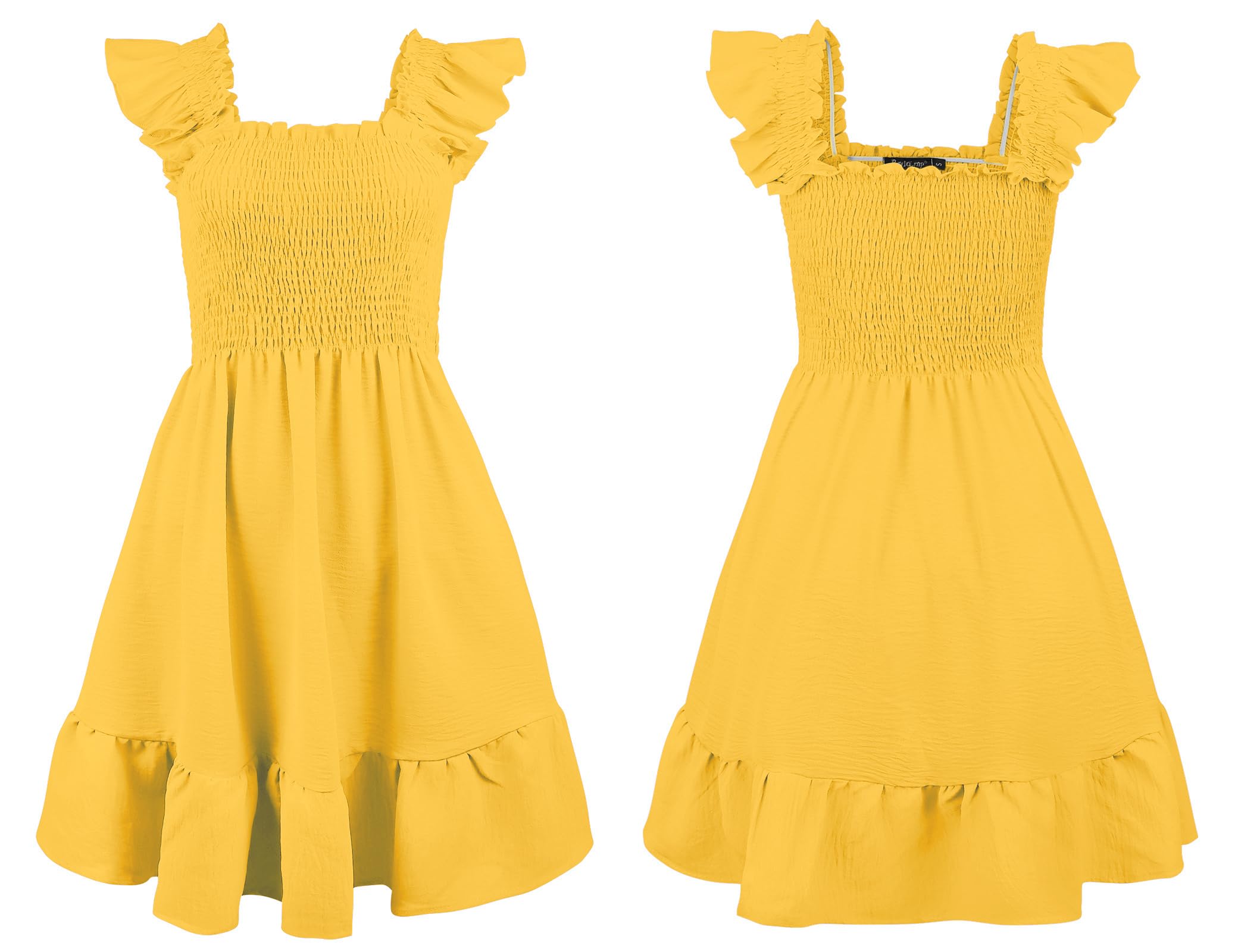ROYLAMP Women's Smocked Dresses Square Neck Elegant Tiered Boho Ruffle Shoulder Swing Flowy Summer Casual Mini Dress