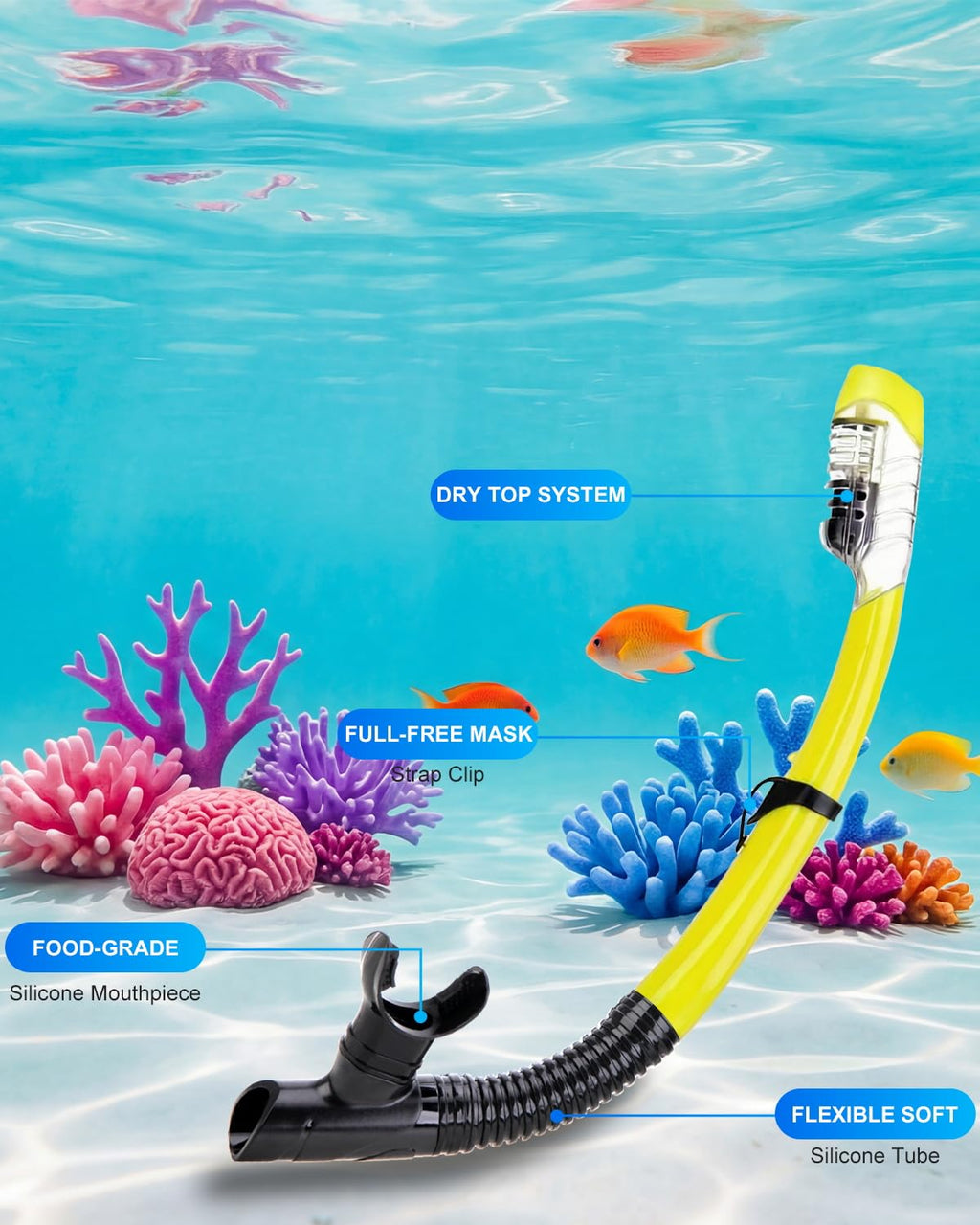 Snorkeling Gear for Adults, Dry Snorkel Mask Set, Scuba Diving Snorkle mask Set Adult, Panoramic Wide View Anti-Fog Dive mask, Swimming Diving Snorkeling Packages