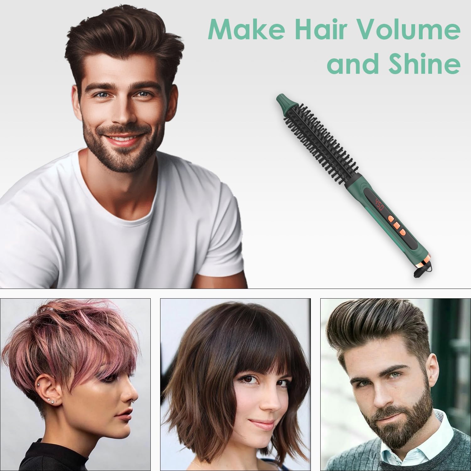 BANGMENG Mini Thermal Round Brush, 0.35 Inch Barrel Volume Heat Styling Brush for Men and Women Short Thin Curly Straight Hair, Heated Curling Iron,12 Temperature Setting (0.95 Inch with Bristles)