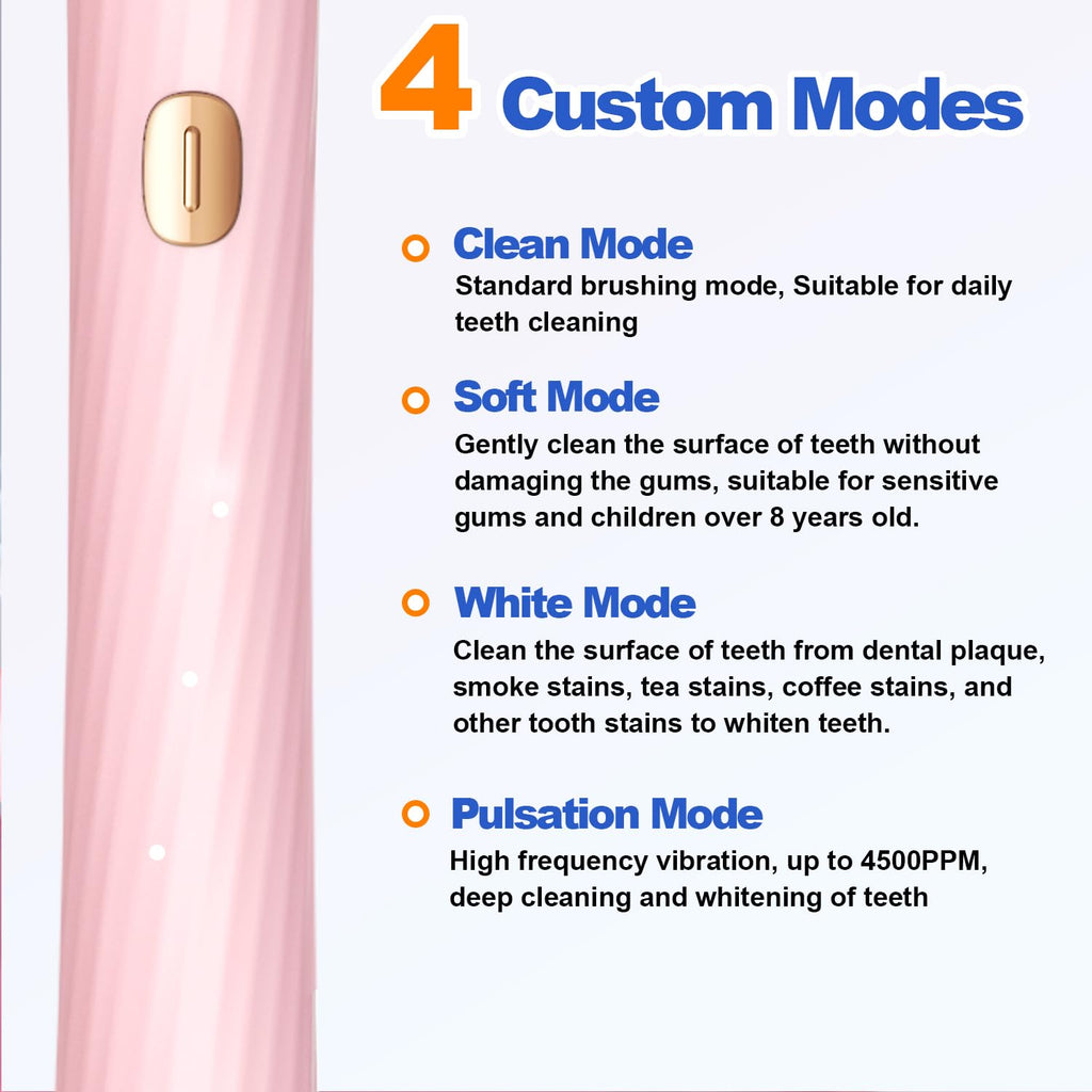 FXQQZZ Electric Toothbrush for Adults and Kids, with Tongue Scraper and Travel Case, 8 Brush Head, Smart Timer & 4 Modes Rechargeable Toothbrush, 42000 VPM Deep Clean, One Charge Last 90 Days - Black