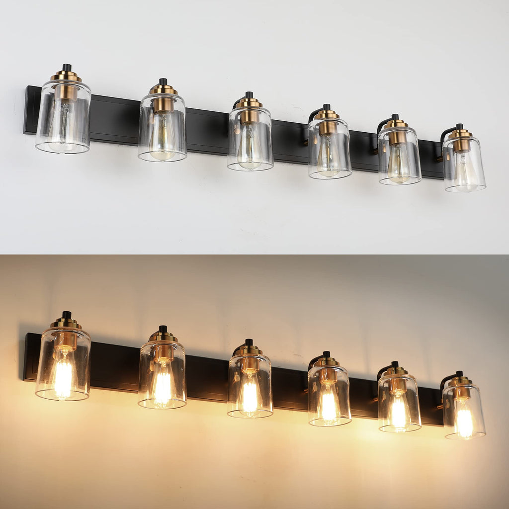 SOLFART 20.1 Inch Black Vintage Bathroom Vanity Light Fixtures Fixtures with Modern Glass Globe Shade Metal Brass Wall Lamp 2 Lights