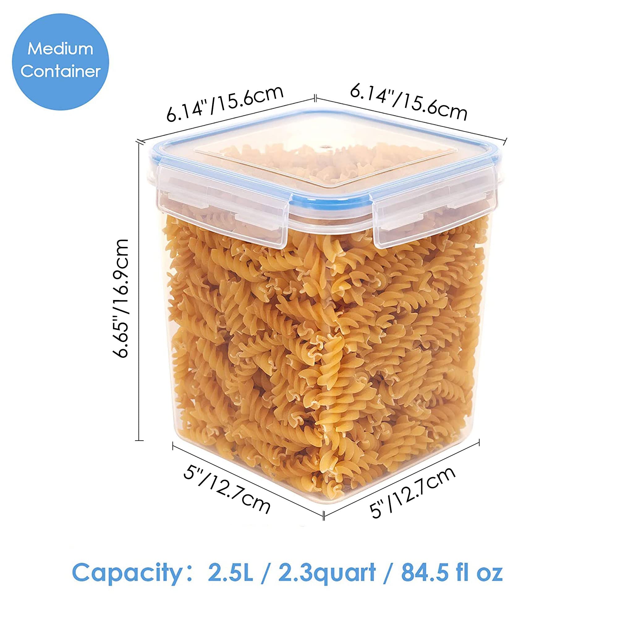 Vtopmart Food Storage Containers 2.5L / 84.5oz, 4 Pieces BPA Free Plastic Airtight Canister for Flour, Sugar, Baking Supplies, with 4 Measuring Cups and 24 Labels, Black