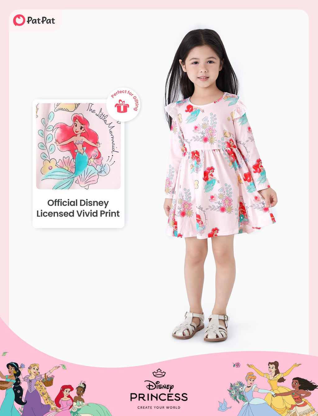 Disney Princess Frozen Elsa Minnie Mickey Stitch Ruffle Sleeve Dress A Line Long Sleeve Kids Clothes Baby to Toddler
