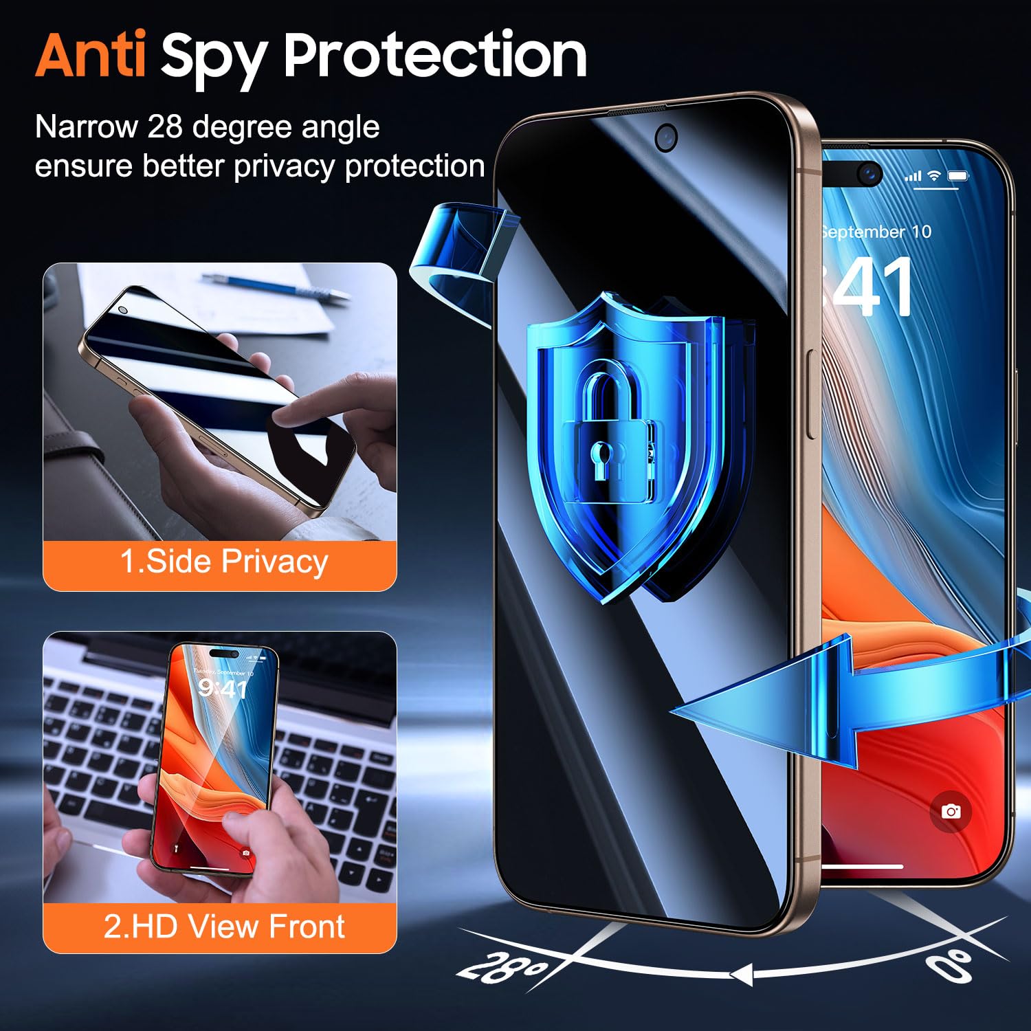 UniqueMe for iPhone 12 Pro Max Privacy Screen Protector - [Military Grade Shatterproof & 9H+ Hardness] Screen Protector 12 Pro Max Tempered Glass Full Coverage Protection, Easy to install, 2 Packs