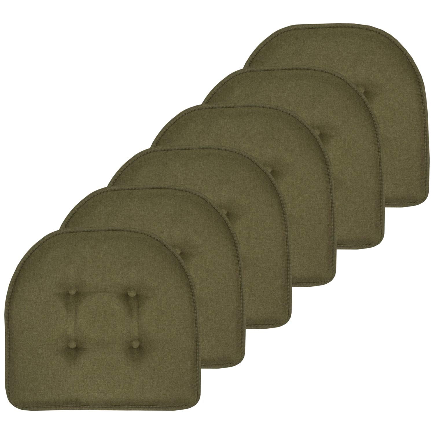 Sweet Home Collection Chair Cushion Memory Foam Pads Tufted Slip Non Skid Rubber Back U-Shaped 17" x 16" Seat Cover, 2 Count (Pack of 1), Black