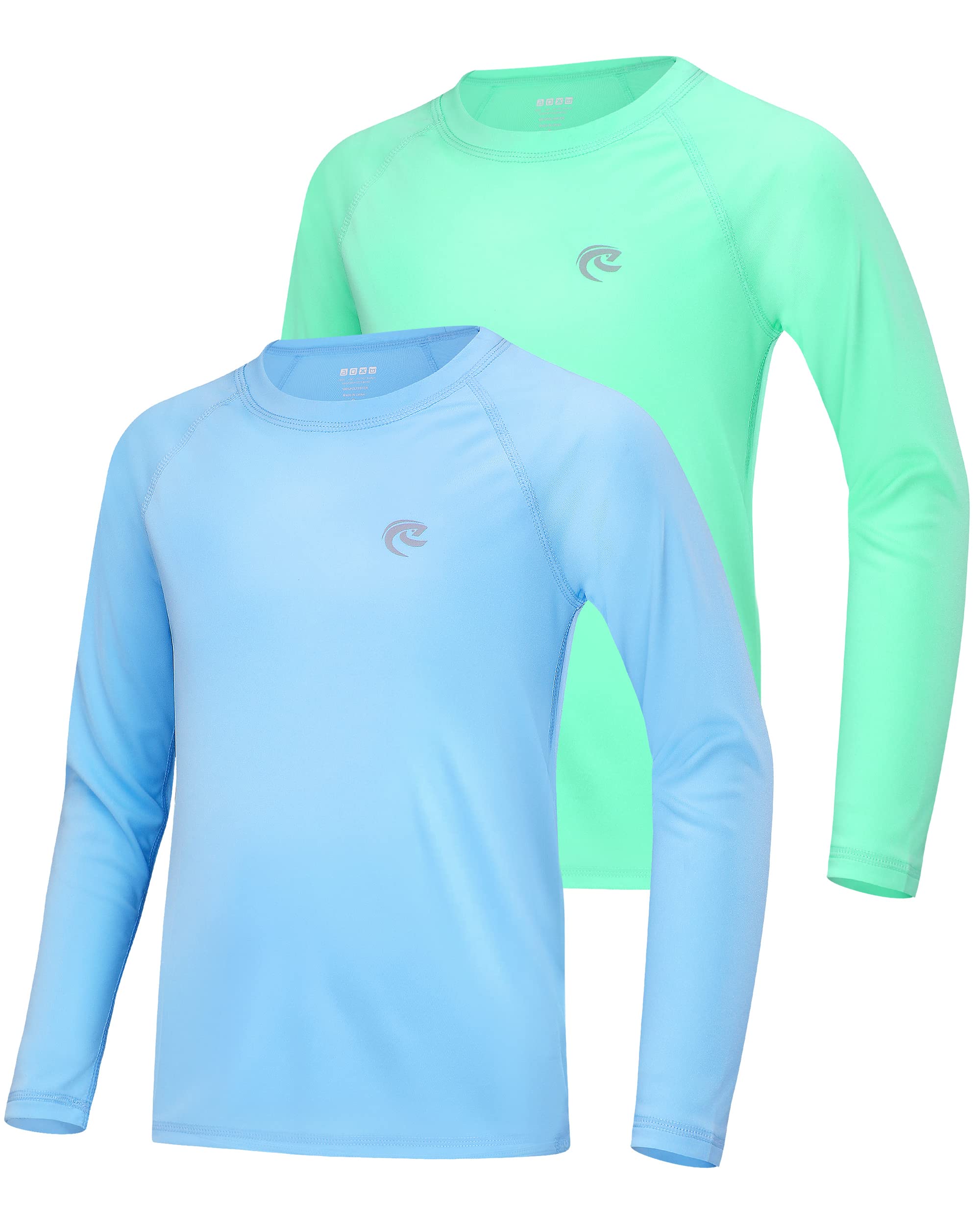 Boys UPF 50+ Swim Shirt Long Sleeve, 1 or 2 Pack UV Sun Protection Rash Guard, Youth Kids SPF Water Shirts for Beach Surf