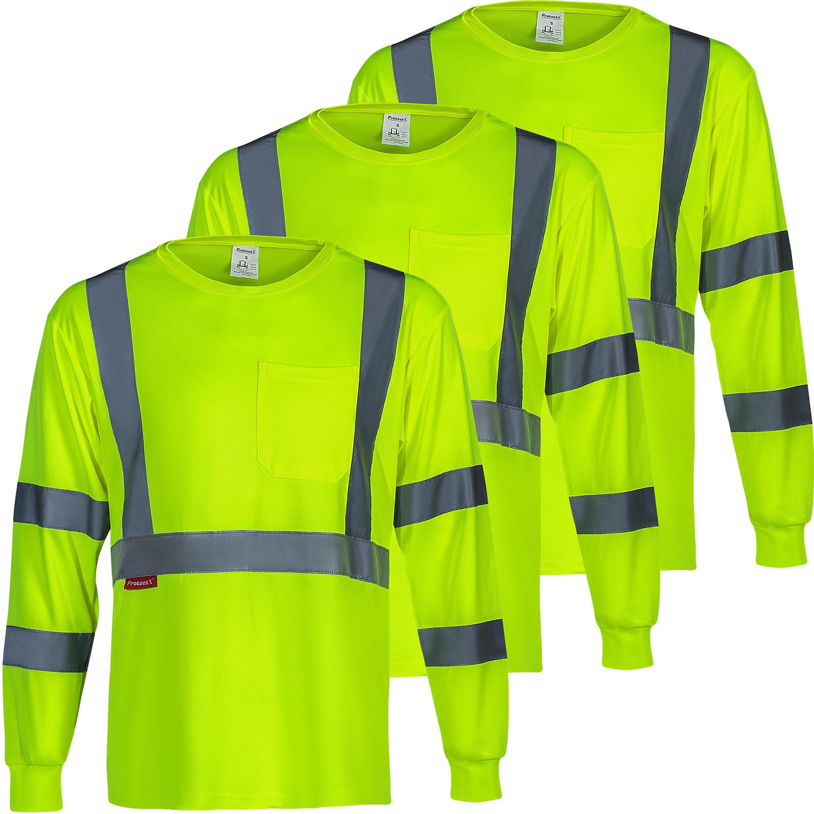 ProtectX High Visibility Long Sleeve Shirts Reflective Hi Vis Safety Shirt for Men Women Class 2-3 Construction Shirt 1 Pack