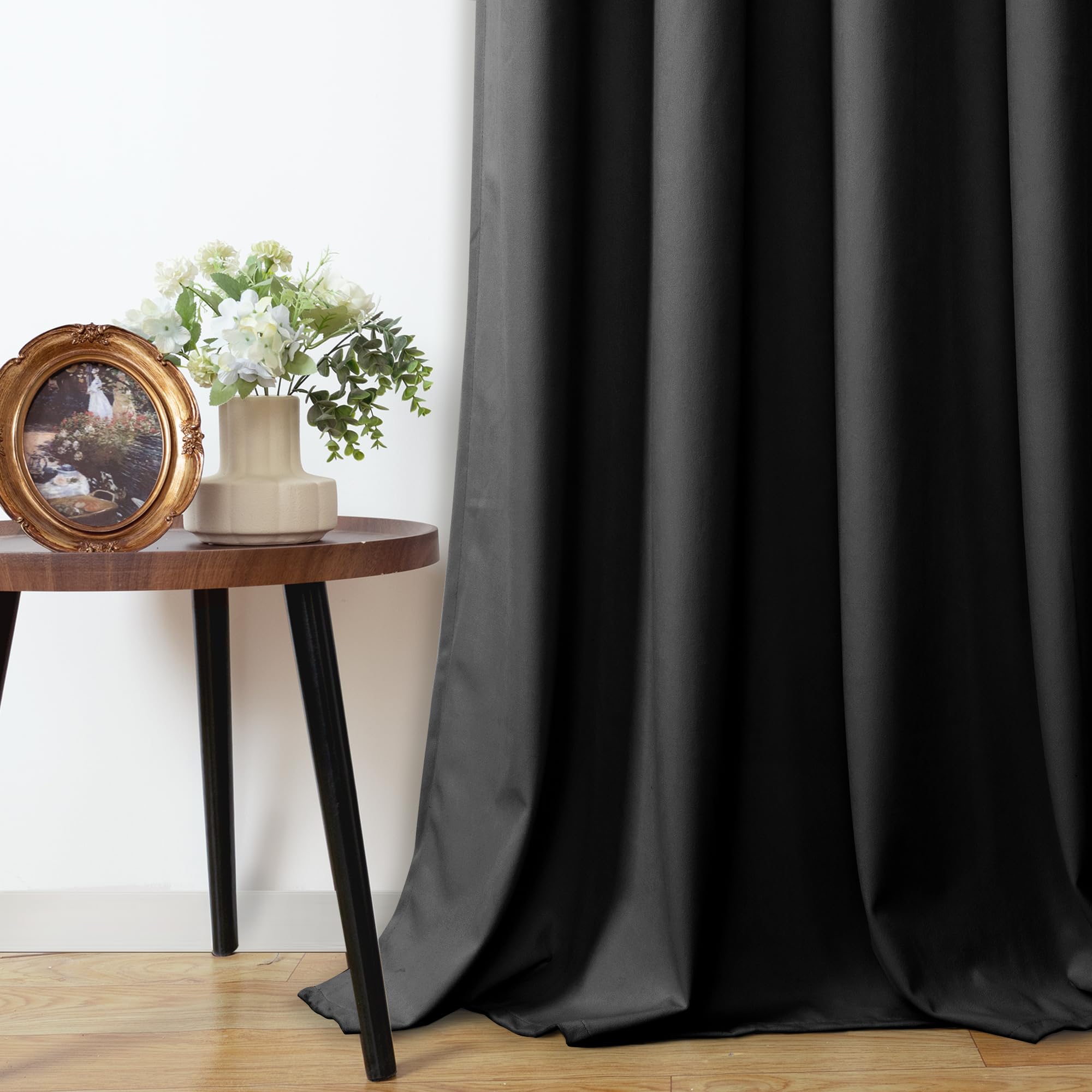 YoungsTex Velvet Black Out Curtains 63 Inches Long for Bedroom, Grommet Thermal Insulated Drapes Room Darkening Privacy for Living Room, Black, 2 Panels, 52 X 63 Inch