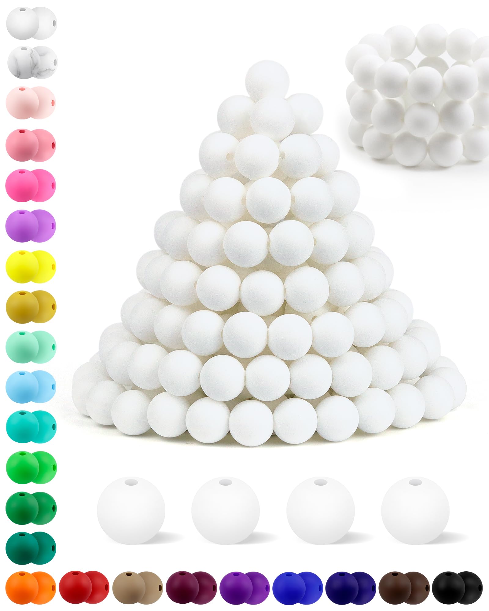 180PCS FIVEIZERO Silicone Beads – 30 Colors 12mm Round Rubber Beads Bulk for DIY Crafts, Keychain Accessories & Jewelry Making | Soft Silicone, Seamless Finish, Easy to String, Fade Resistant, Durable for Daily Use