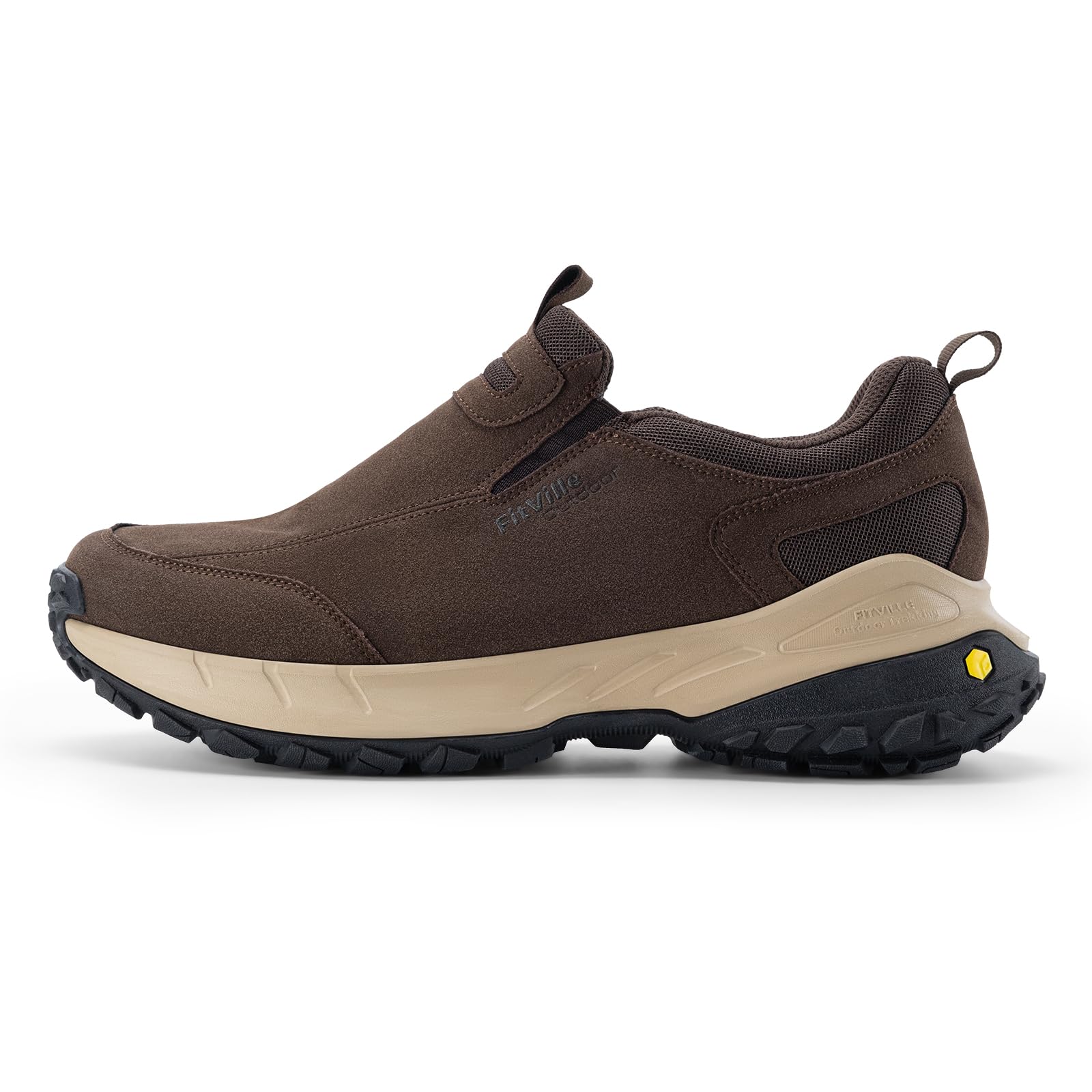 FitVille Wide Slip on Shoes for Men Hiking Walking Shoes Trekking Loafer with Arch Support | Slip Resistant | Wide Toe Box