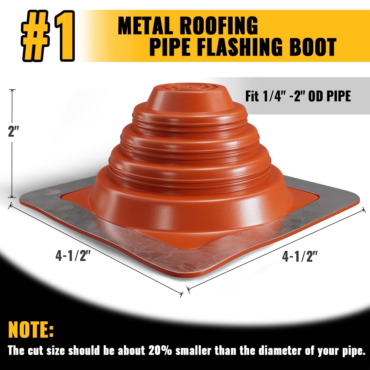VIVIDA #1 Metal Roof Pipe Flashing, Metal Roofing Pipe Boot Kit, High Temp Silicone Vent Boot, for Tube OD 1/4" to 2", Square Base, Screws & Hex Socket Included, 1 Pack, Black