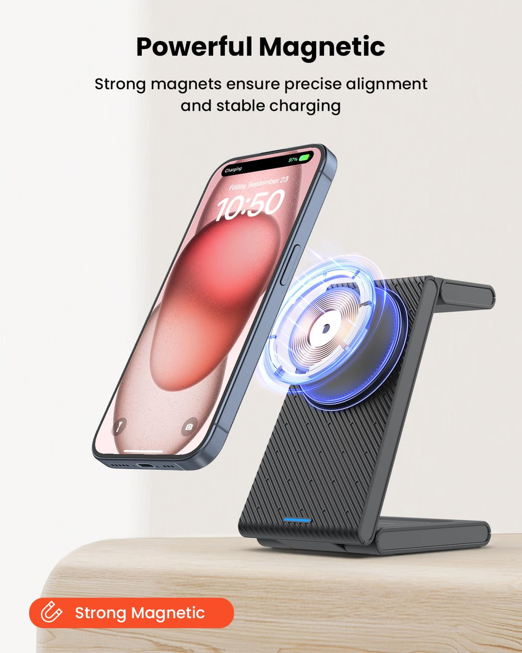 GEEKERA 3 in 1 Wireless Charging Station, Foldable Wireless Charger Stand for Multiple Apple Devices for iPhone 17 16-8, Apple Watch Ultra//11/10/9/SE/8/7/6/5, AirPods Pro/4/3/2