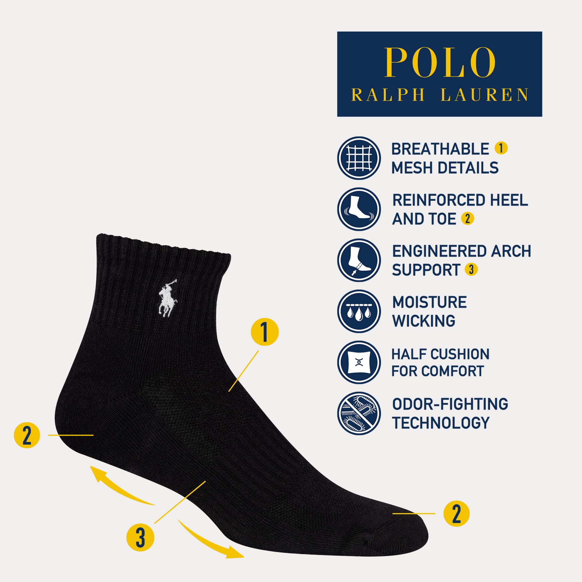 POLO RALPH LAUREN Men's Performance Cotton Quarter Socks