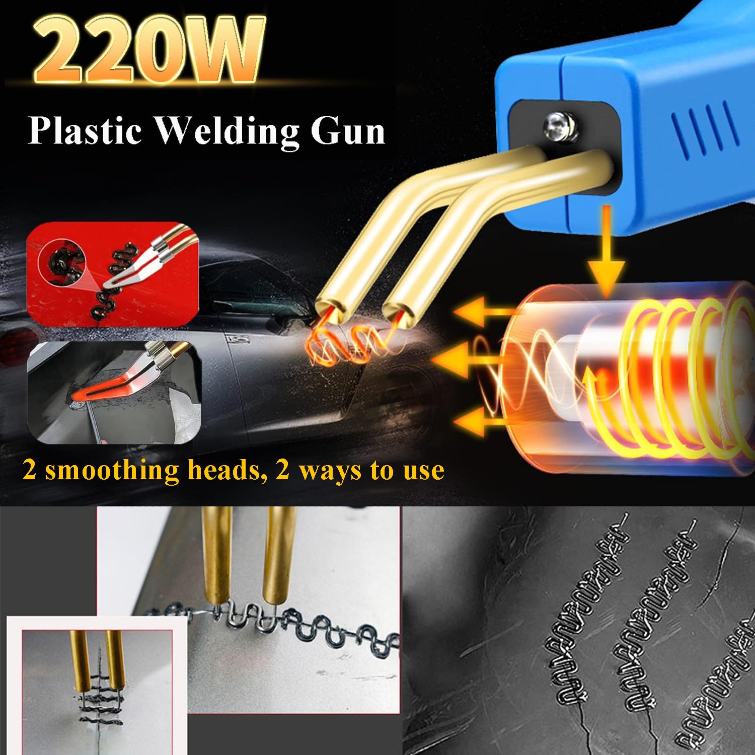 Upgraded 220W Plastic Welder, 2 in 1 Plastic Welding Repair Welder Kit 1000PCS Hot Stapler Soldering Gun with 100PCS Plastics Welding Rods Car Bumper Repair Kit for Most Plastics(Black)