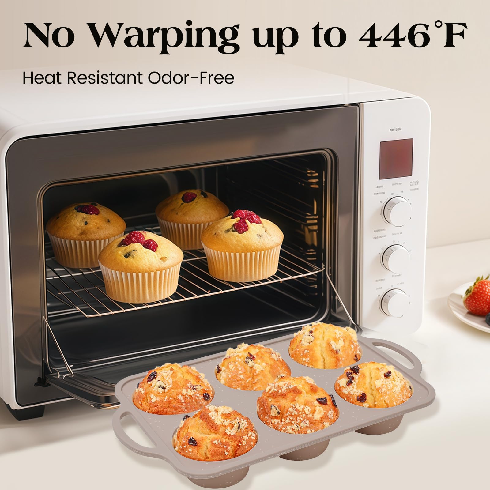 Vinino Silicone Muffin Pans for Baking with Metal Reinforced Frame, 12 Cups Regular Size Nonstick Brown Silicone Cupcake Pan, BPA Free Oven Dishwasher Safe Baking Mold for Muffins Cupcakes