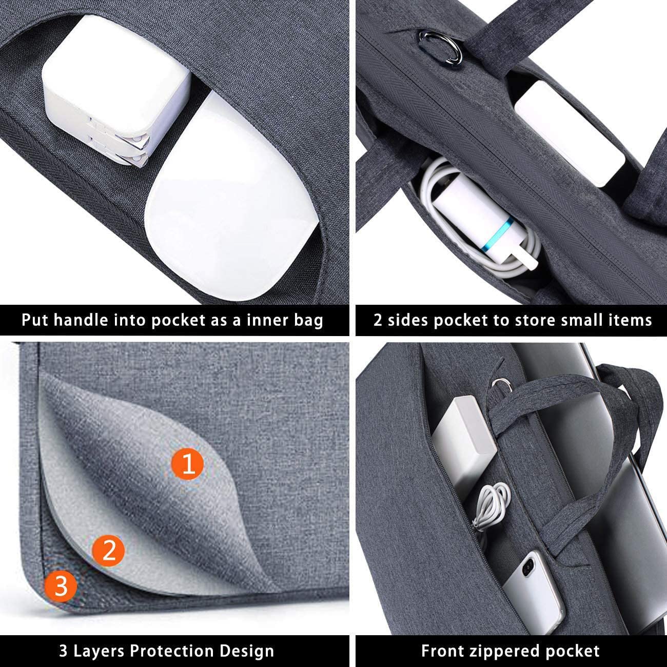 Voova Laptop Bag 13 14 Inch, Waterproof Computer Sleeve Carrying Case with Shoulder Straps & Handle Compatible with Macbook Air 13 M2/M3/M4, MacBook Pro 13/14, HP Dell Lenovo Chromebook 14, Black