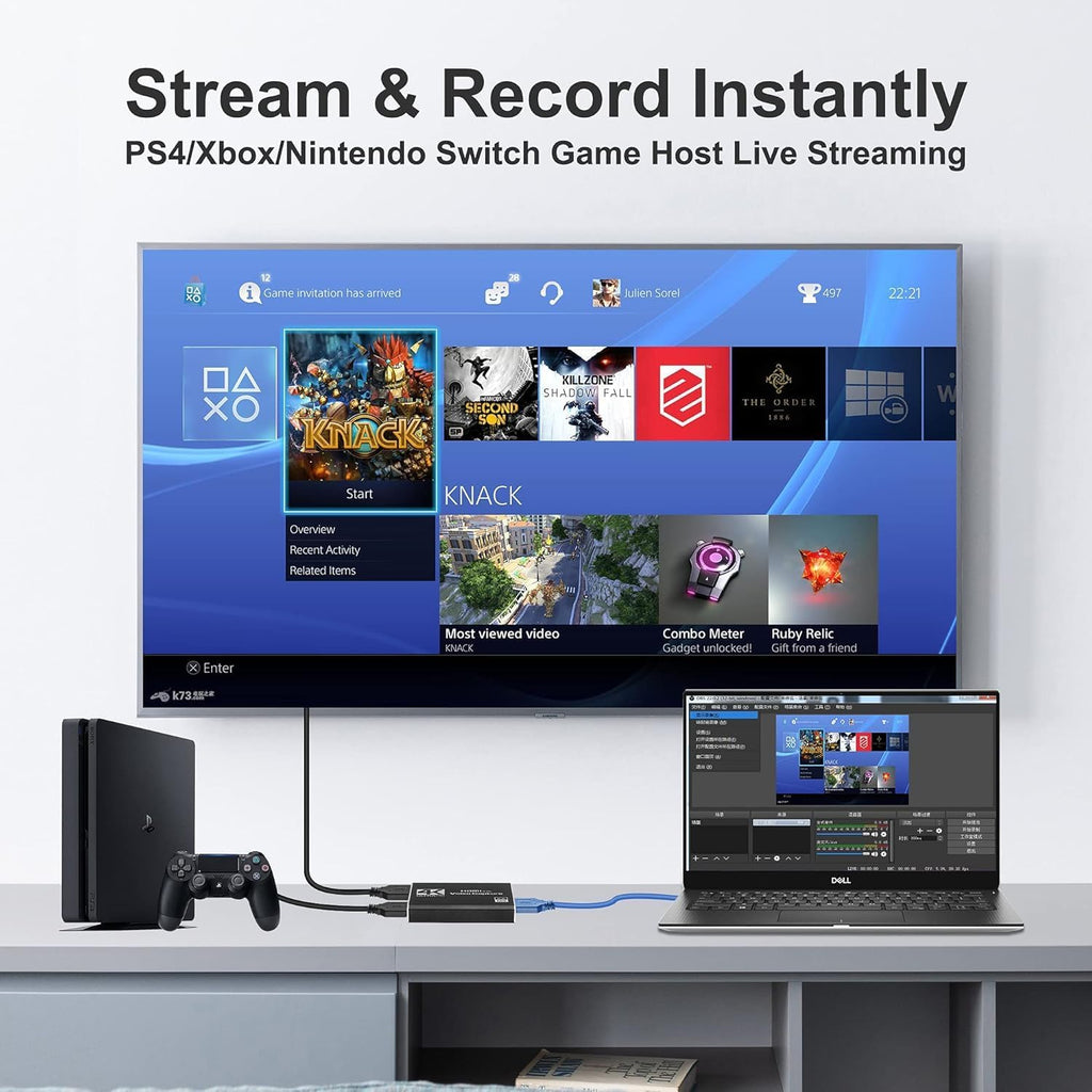 4K HDMI Capture Card USB 3.0 – 1080P 60FPS Gaming & Streaming Video Capture Card with HDMI Loop-Out, Plug & Play, Low-Latency Recording for PS5/PS4/Xbox/Switch/OBS/PC/Mac