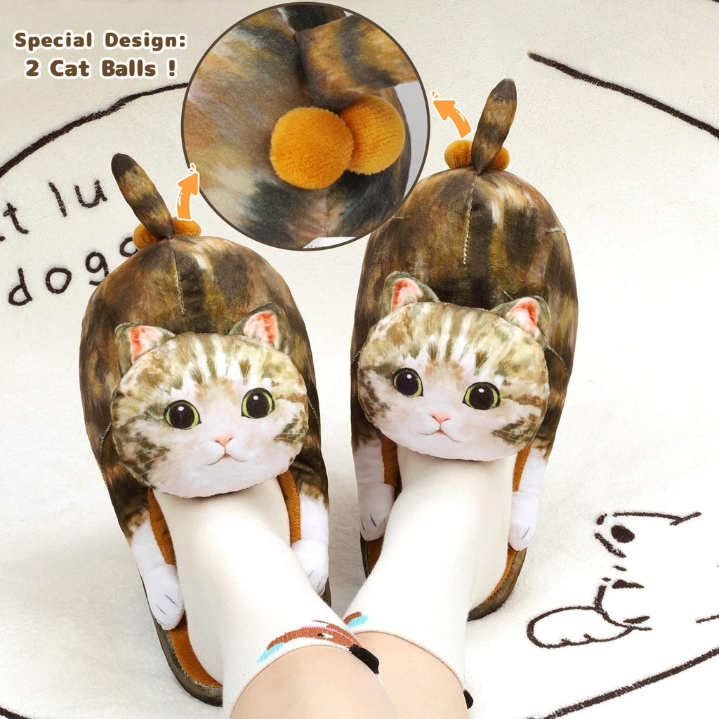 Funny Cat Slippers for Women,Fuzzy Animal Indoor House Shoes with Soft Memory Foam,Comfy Plush Warm Slip-on Slippers,Cat Gifts for Cat Lover