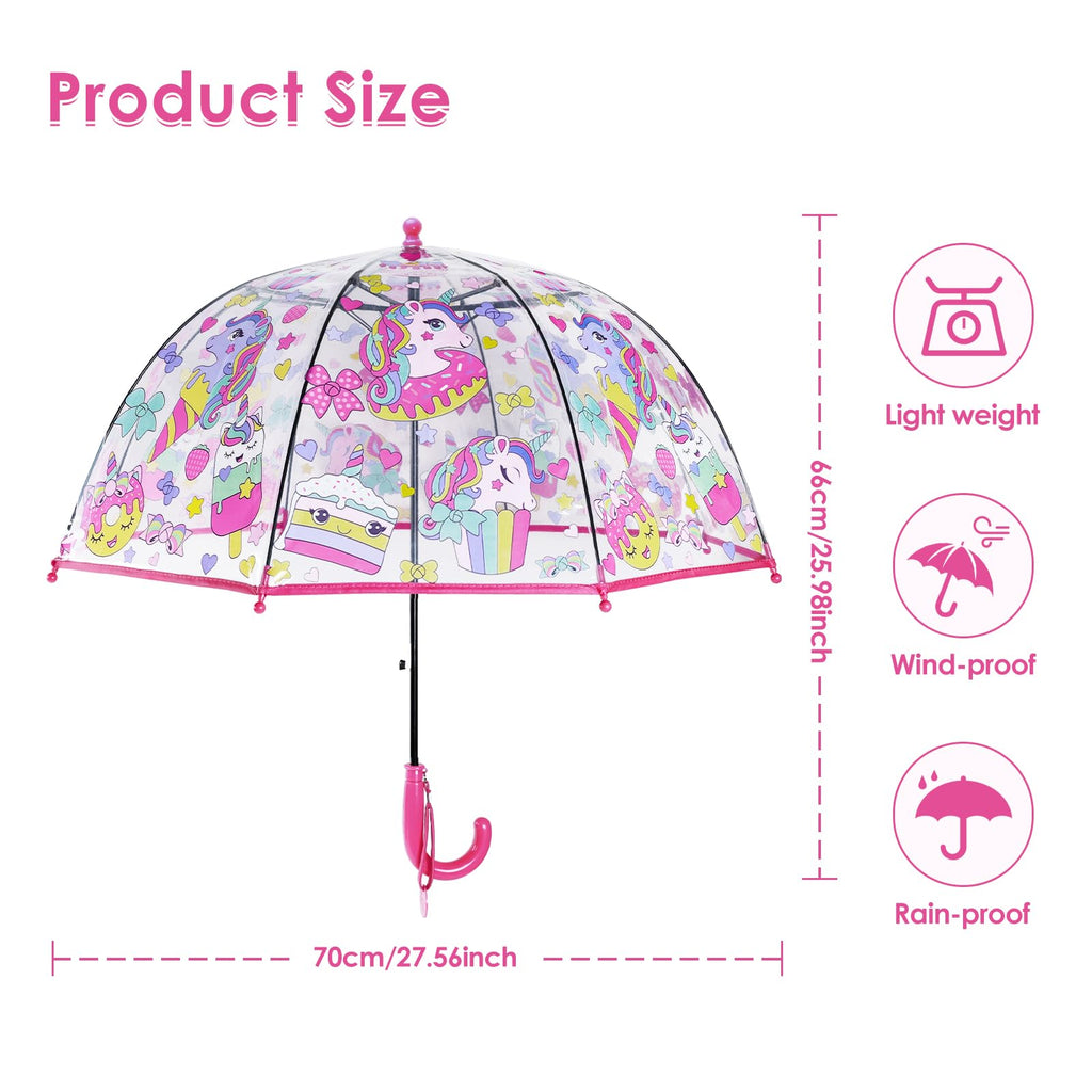 decalsweet Kids Umbrella Clear Bubble Umbrellas for Rain,Transparent Dome Safety Windproof Umbrella with Easy-Grip Hook Handle for Toddler Girls and Boys
