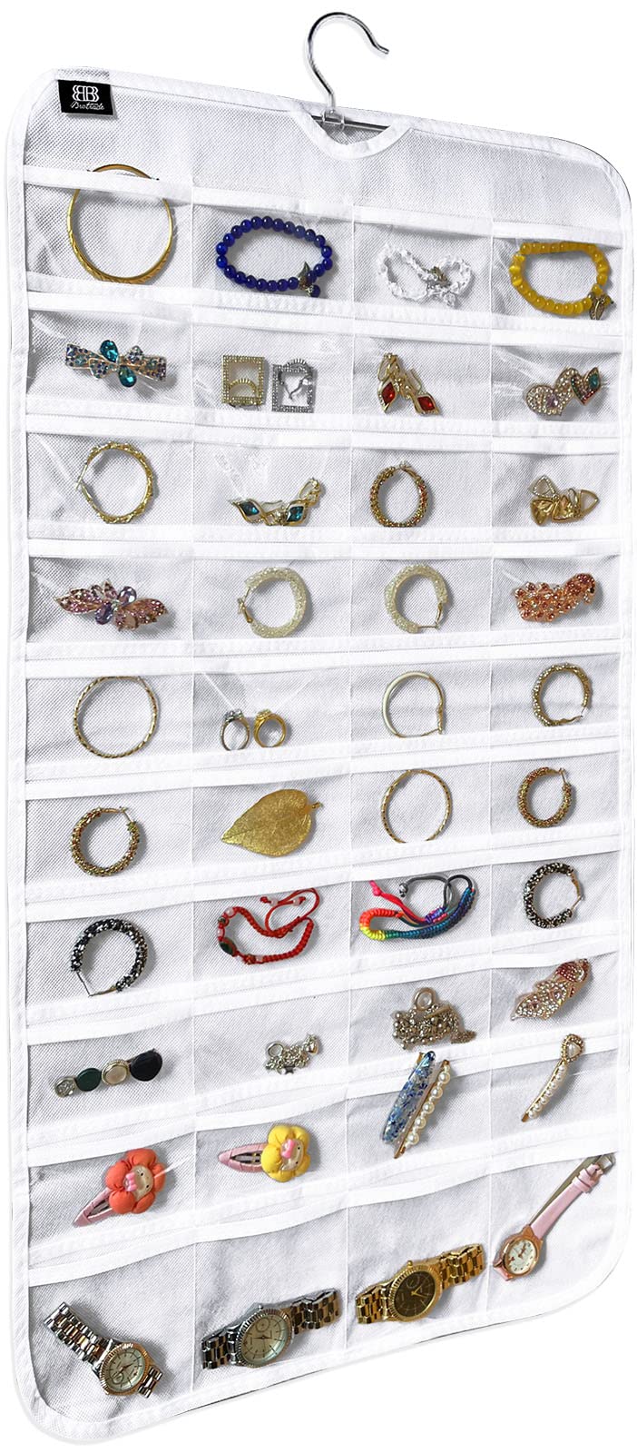 BB Brotrade Hanging Jewelry Organizer,Accessories Organizer,80 Pocket Organizer for Holding Jewelries（Beige）