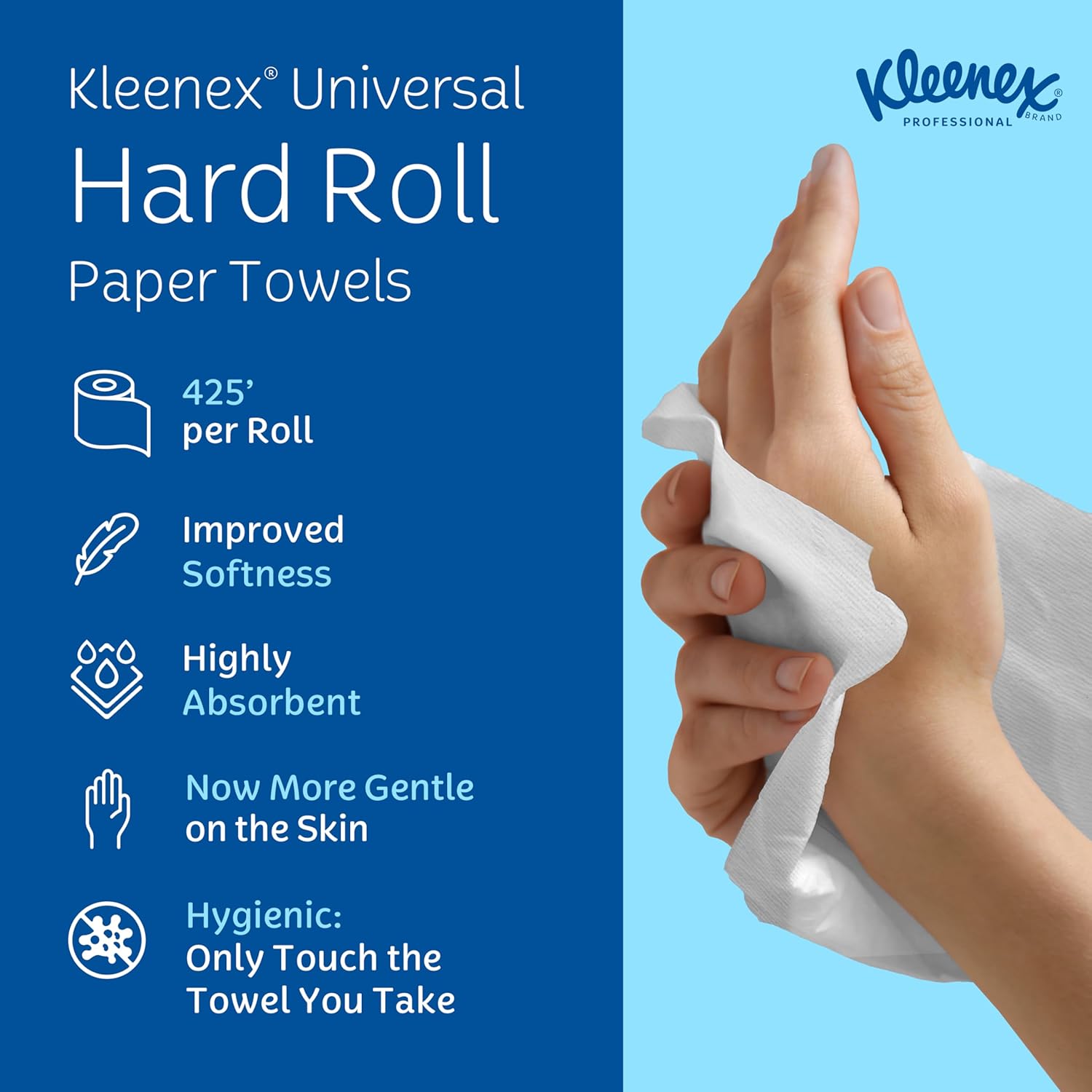 Kleenex Professional Universal Hard Roll Paper Towels, Bulk (01080), Hardwound 1.5" Core, Premium Absorbency Pockets, White (12 Rolls at 425' Each, 5,100'/Case)