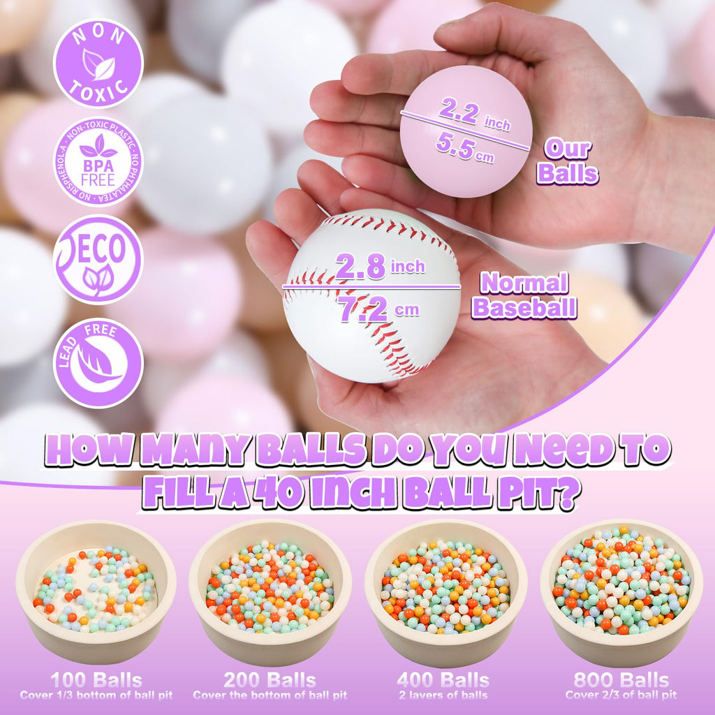 GOGOSO Ball Pit Balls for Toddler, Baby Plastic Playballs Kids Soft Pastel Pelotas Non-Toxic BPA-Free,Mix Color,100 Balls