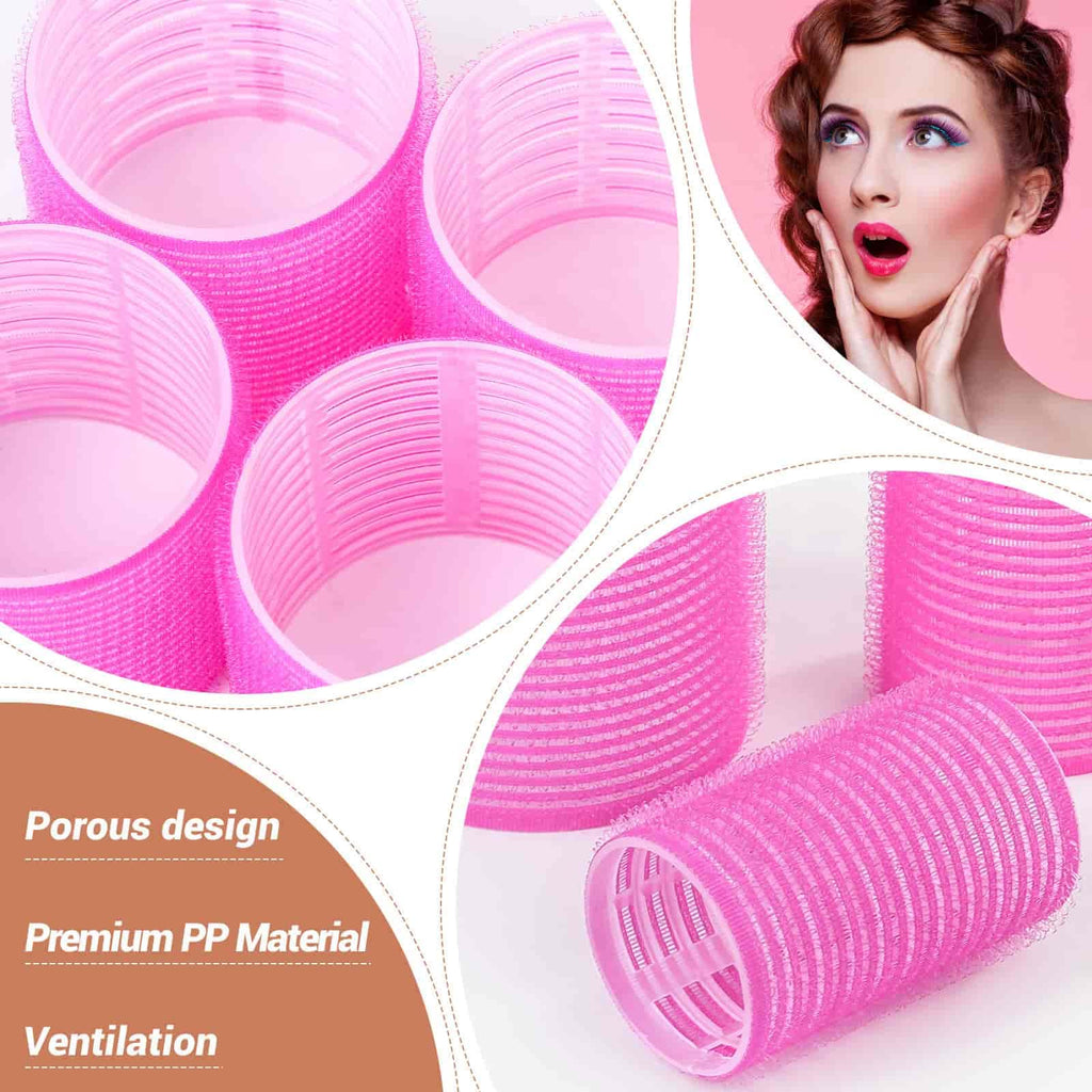 Self Grip Hair Rollers and Curlers Set - 24 Pieces with 3 Sizes (4 Jumbo, 4 Large, 4 Medium) and 12 Clips for Long, Short, Thick, Fine Hair Styling