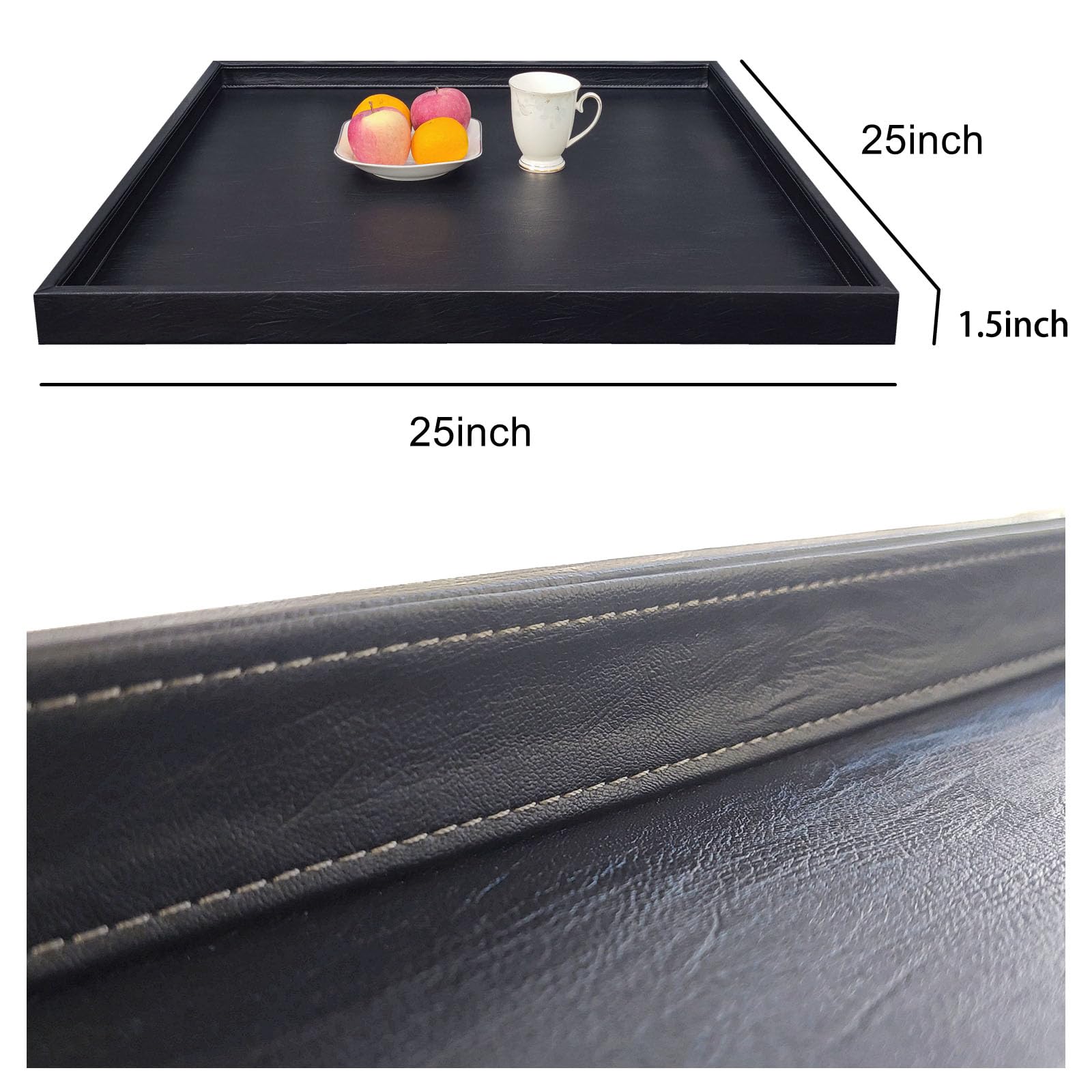20x20 Inch Square Ottoman Tray - Faux Leather Large Serving Tray for Couch/Coffee Table, Family Dinner, Picnic, Party Decor (Beige)