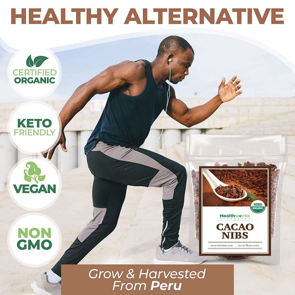 Healthworks Superfoods Cacao Nibs Organic - 16 Oz / 1 Lb - Criollo Bean - Raw Unsweetened Chocolate Substitute - Certified Organic - Keto, Vegan & Non-GMO - Antioxidant