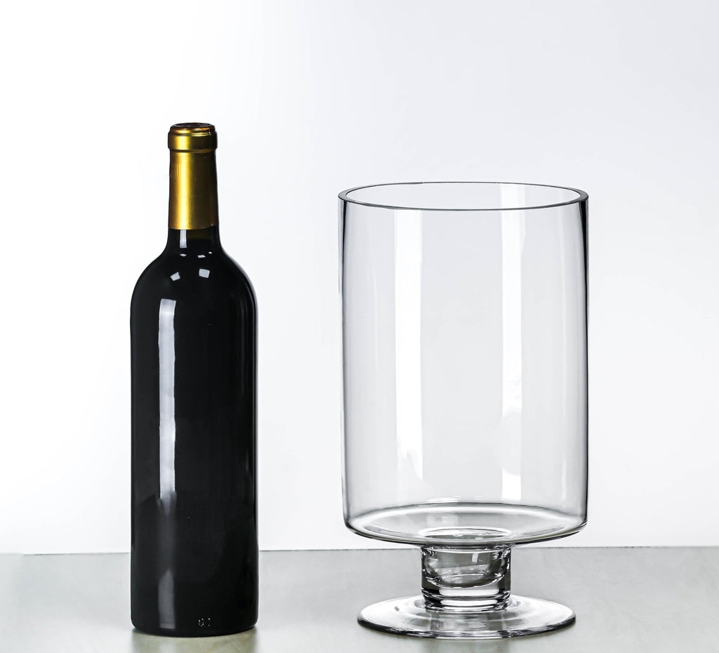 CYS EXCEL Glass Hurricane Pillar Candle Holder (H:6" W:3.75") | Multiple Size Choices Short Stem Candle Centerpieces | Stemmed Glass Cylinder Candle Vase