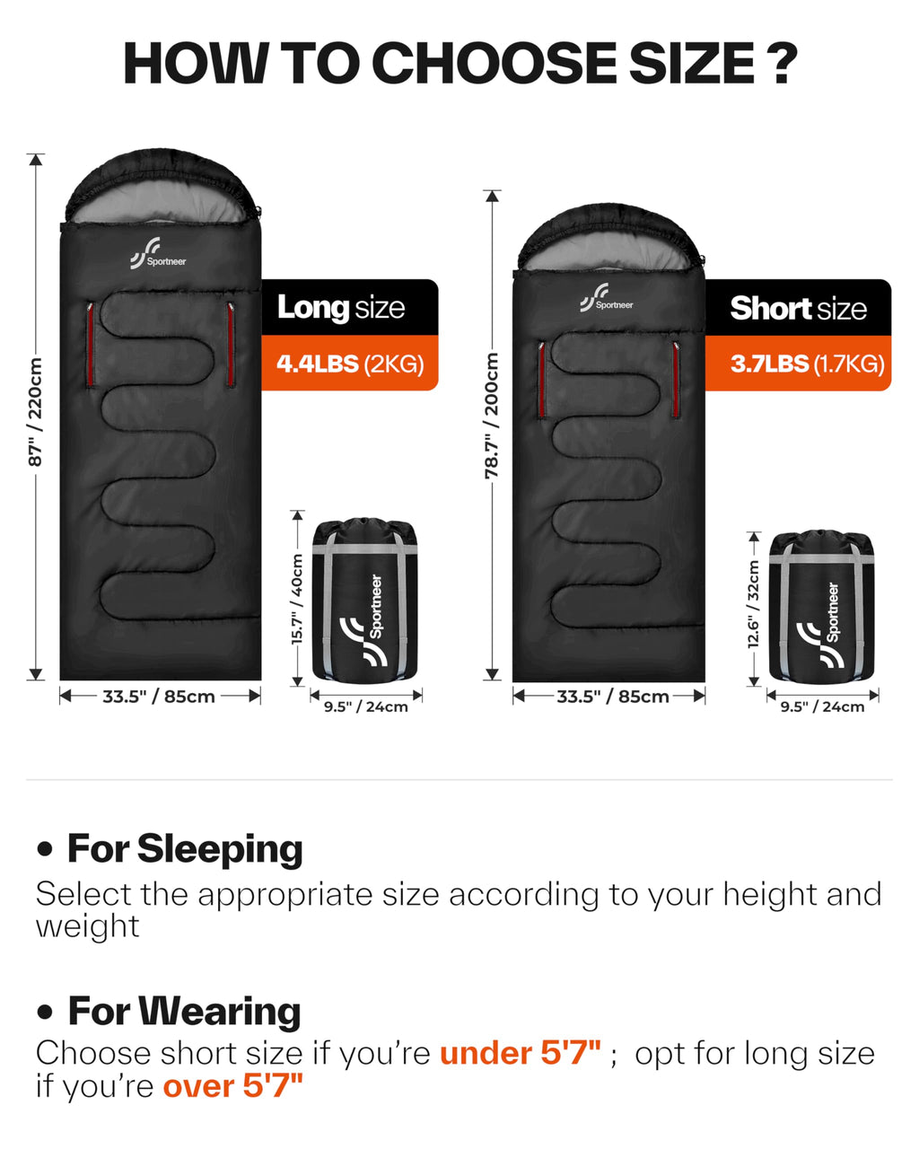 Sportneer Wearable Sleeping Bag for Adults & Kids – Walkable with Arm Zippers, Warm Weather & Cold Waterproof, Compact for Camping, Stadiums, Travel, Backpacking & Car Use